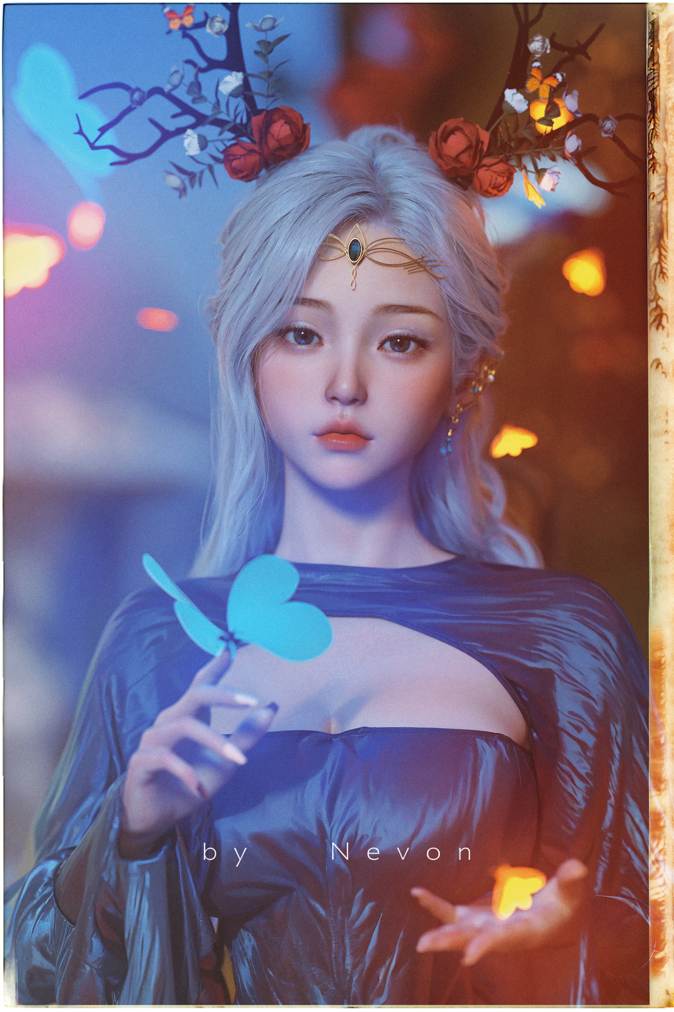 Fantasy girl with butterfly by Nevon HD Phone Wallpaper
