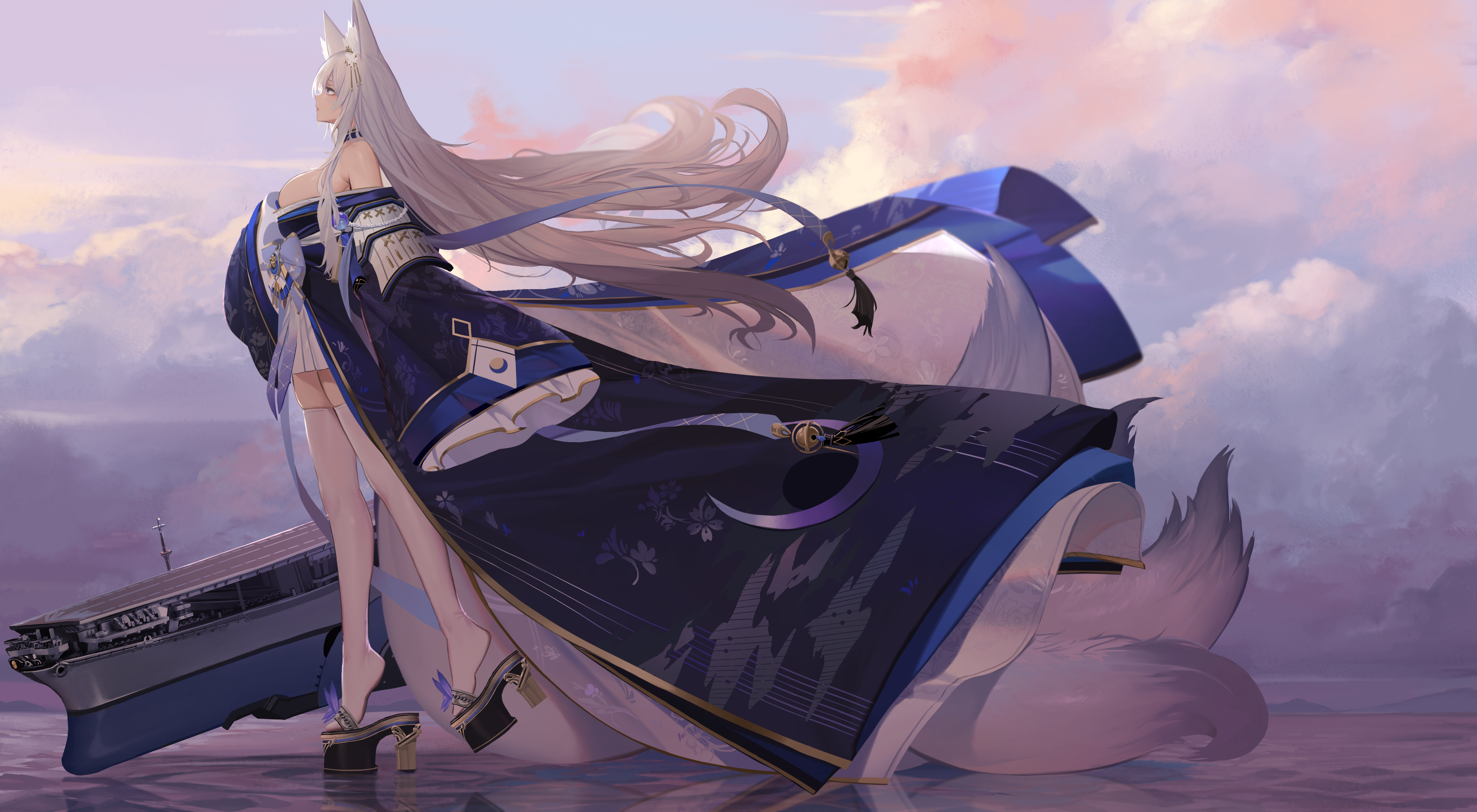 Azur Lane fox girl with aircraft carrier HD Wallpaper
