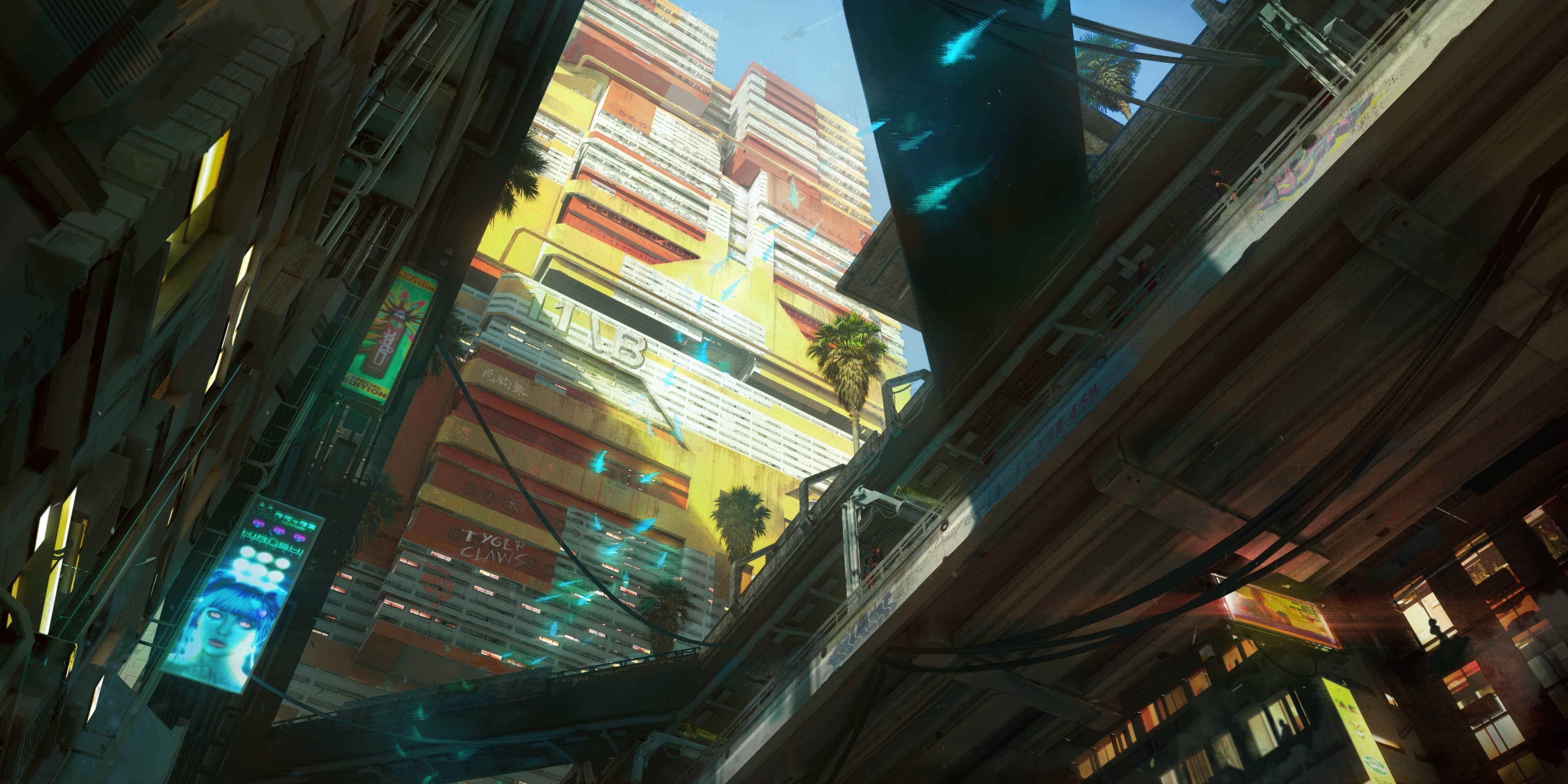 Cyberpunk 2077 futuristic city building HD Wallpaper