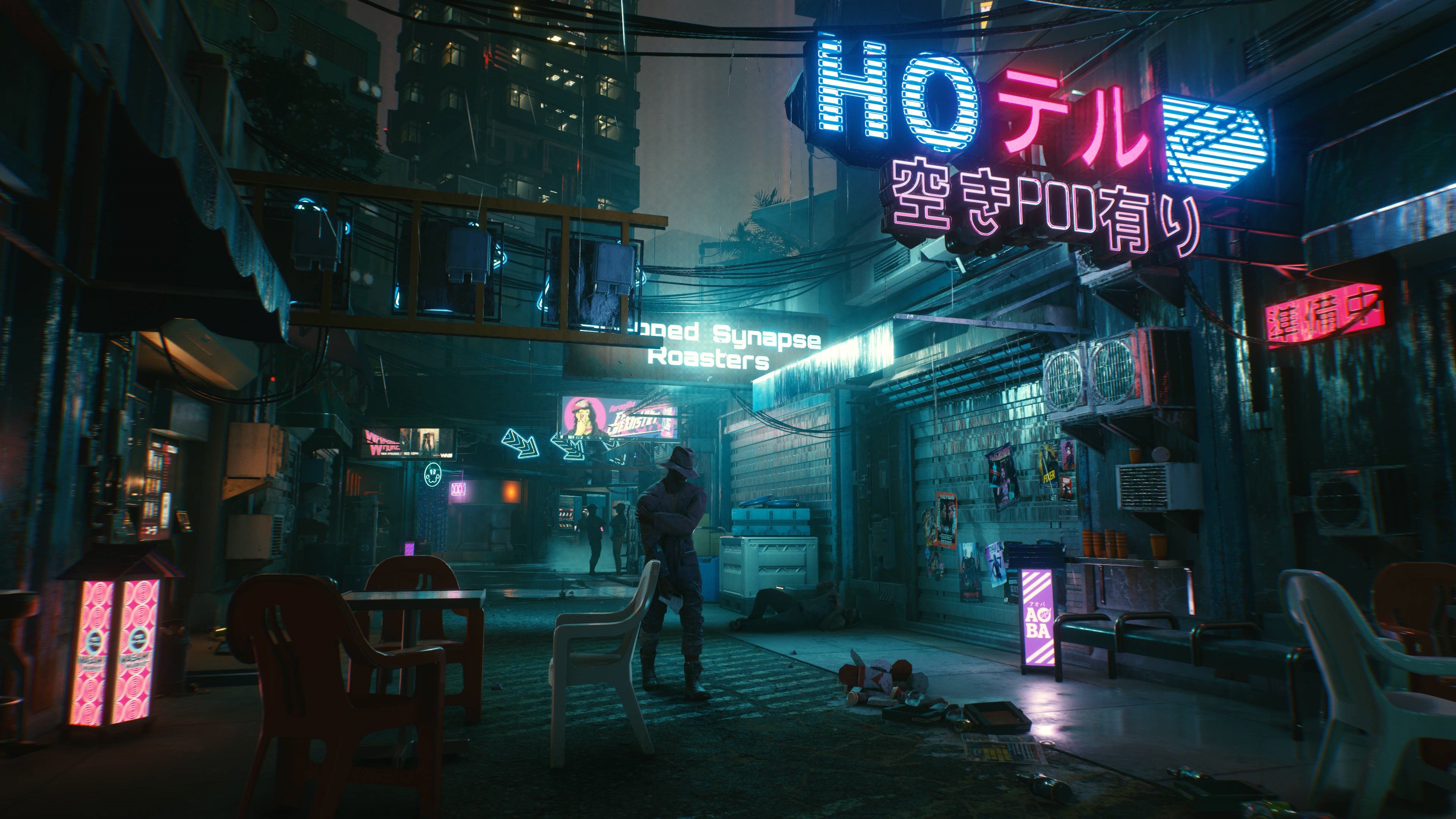 4K Futuristic Neon City Street HD Wallpaper