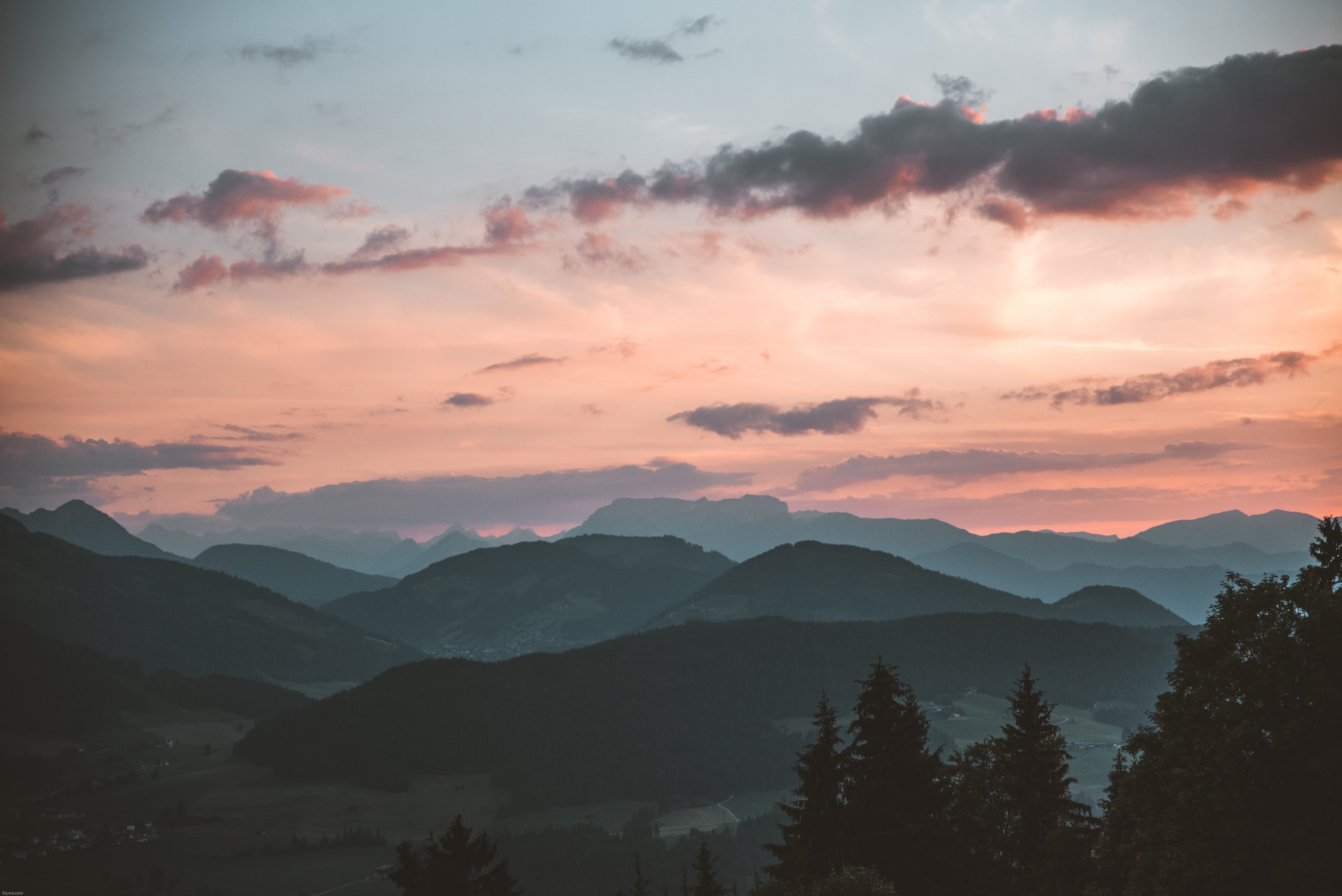 4K Mountain Chain Landscape at Sunset Glow HD Wallpaper