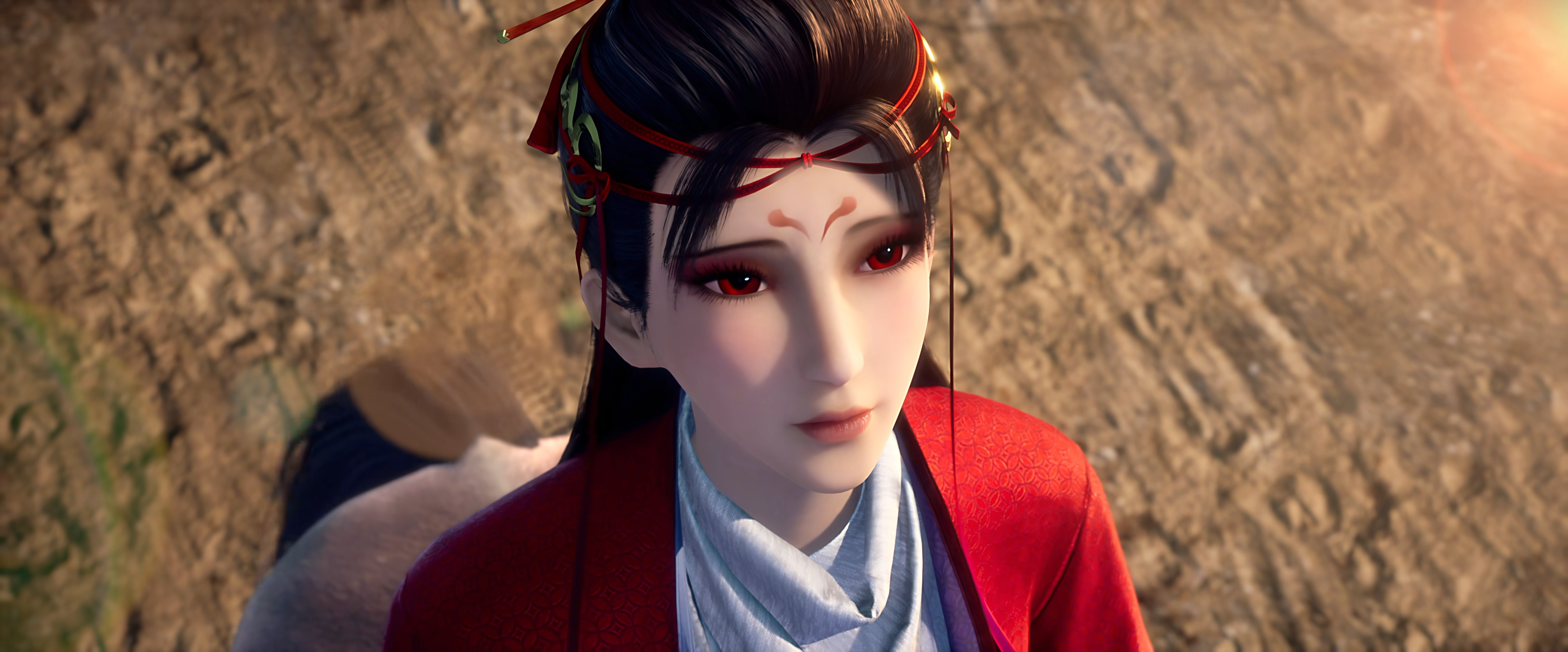 4K CGI Asian woman with red eyes and traditional attire HD Wallpaper