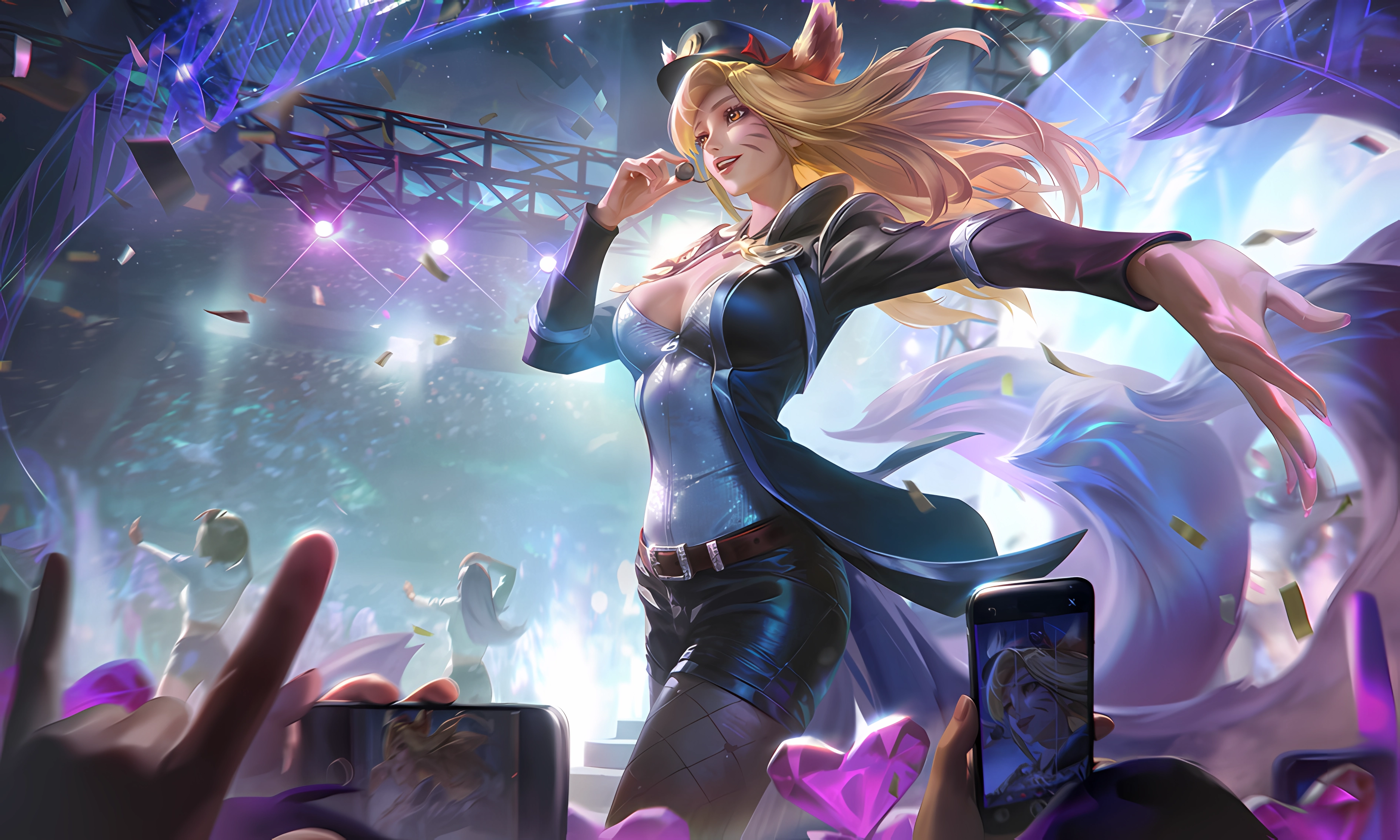 Ahri the singer performing on stage with confetti falling HD Wallpaper