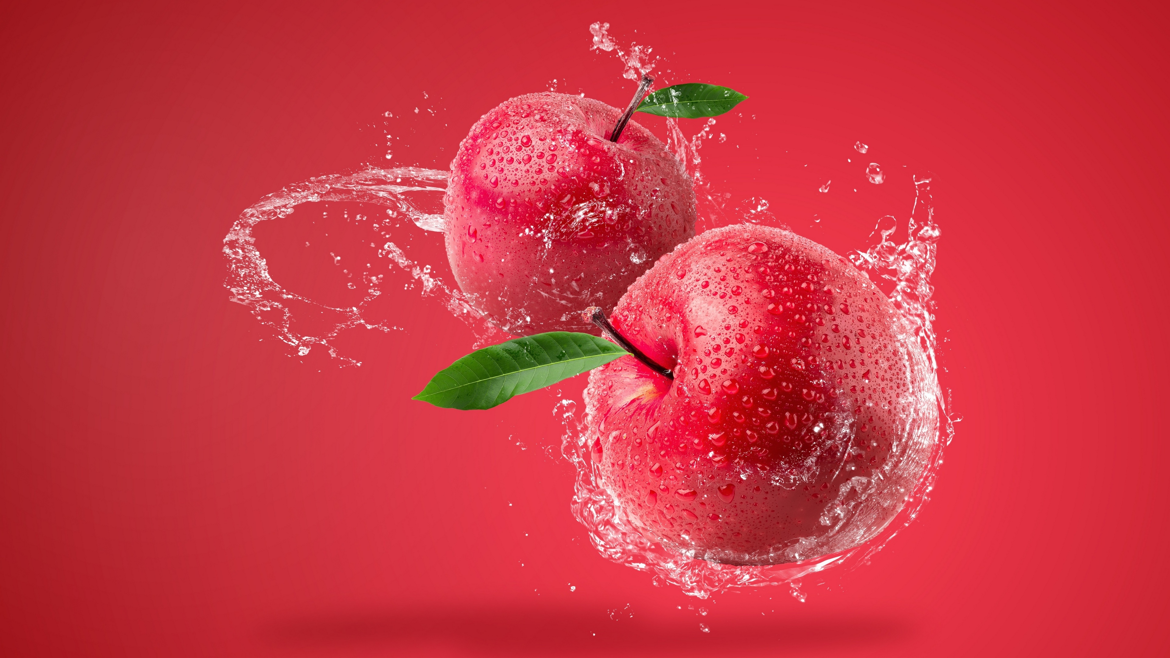Two red apples with water splashes HD Wallpaper