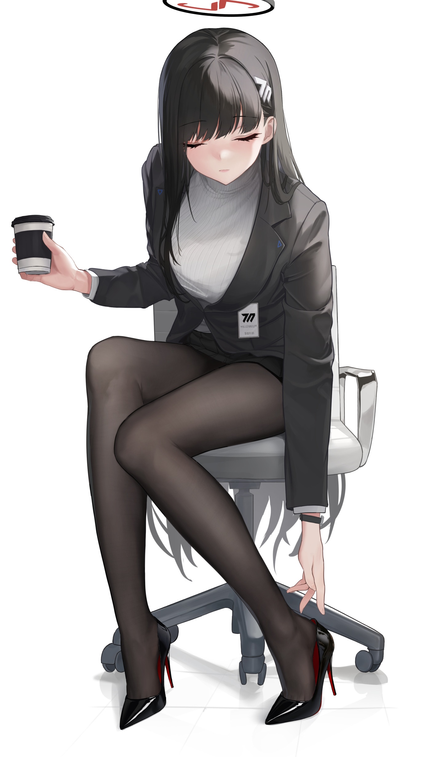 Tsukatsuki Rio from Blue Archive with coffee HD Phone Wallpaper