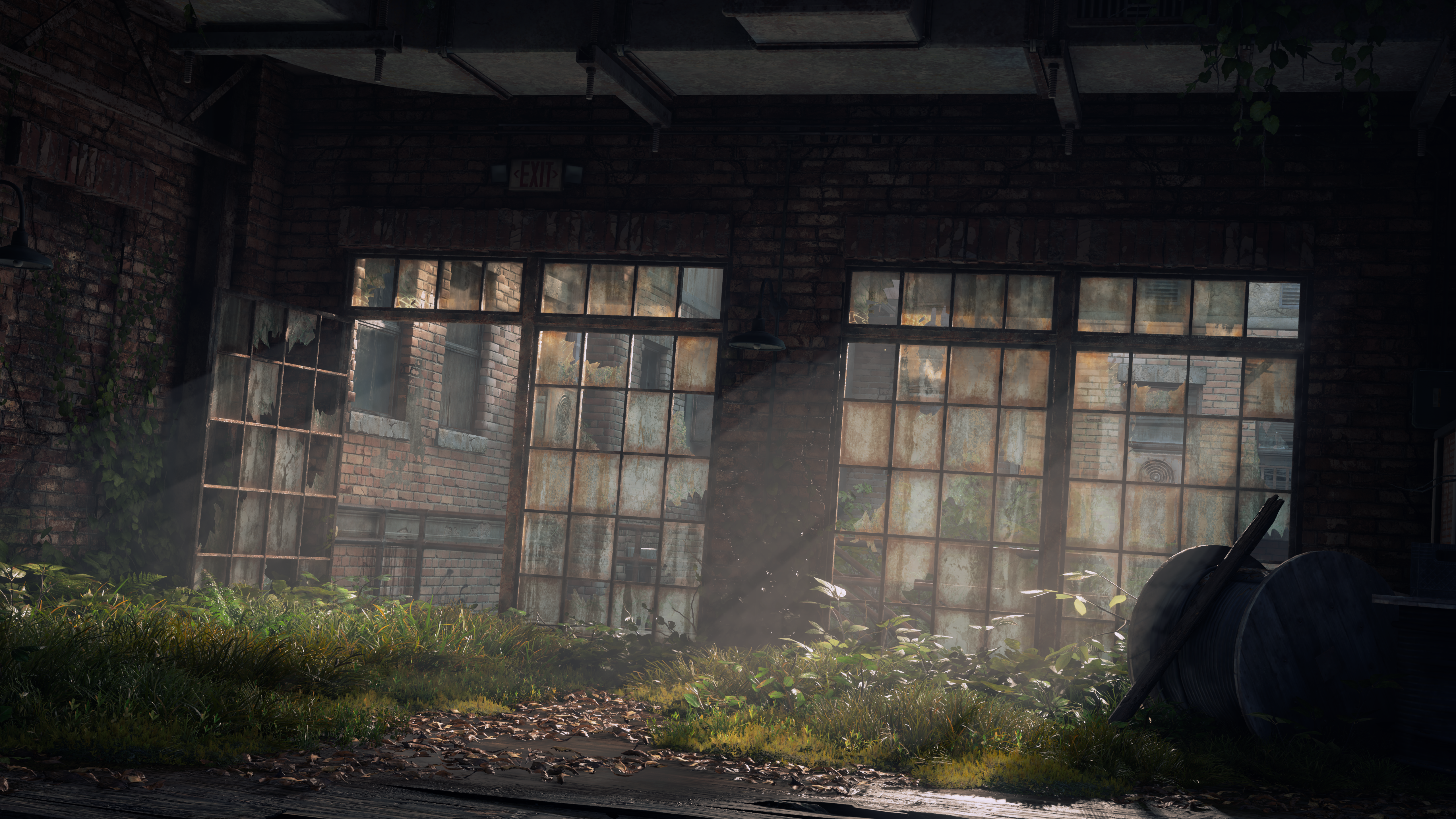 Abandoned building interior with broken windows HD Wallpaper