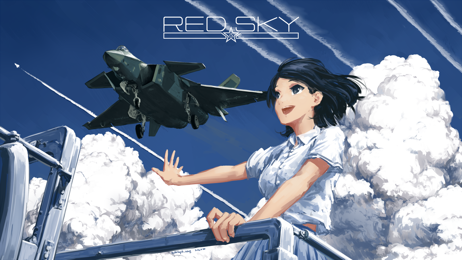 Anime girl and Chengdu J-20 fighter jet in the sky HD Wallpaper