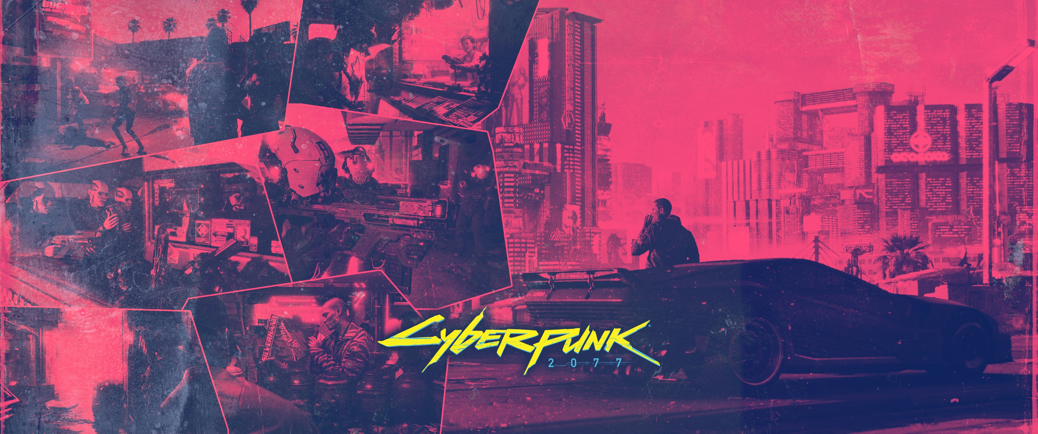 Cyberpunk 2077 collage with car and city HD Wallpaper