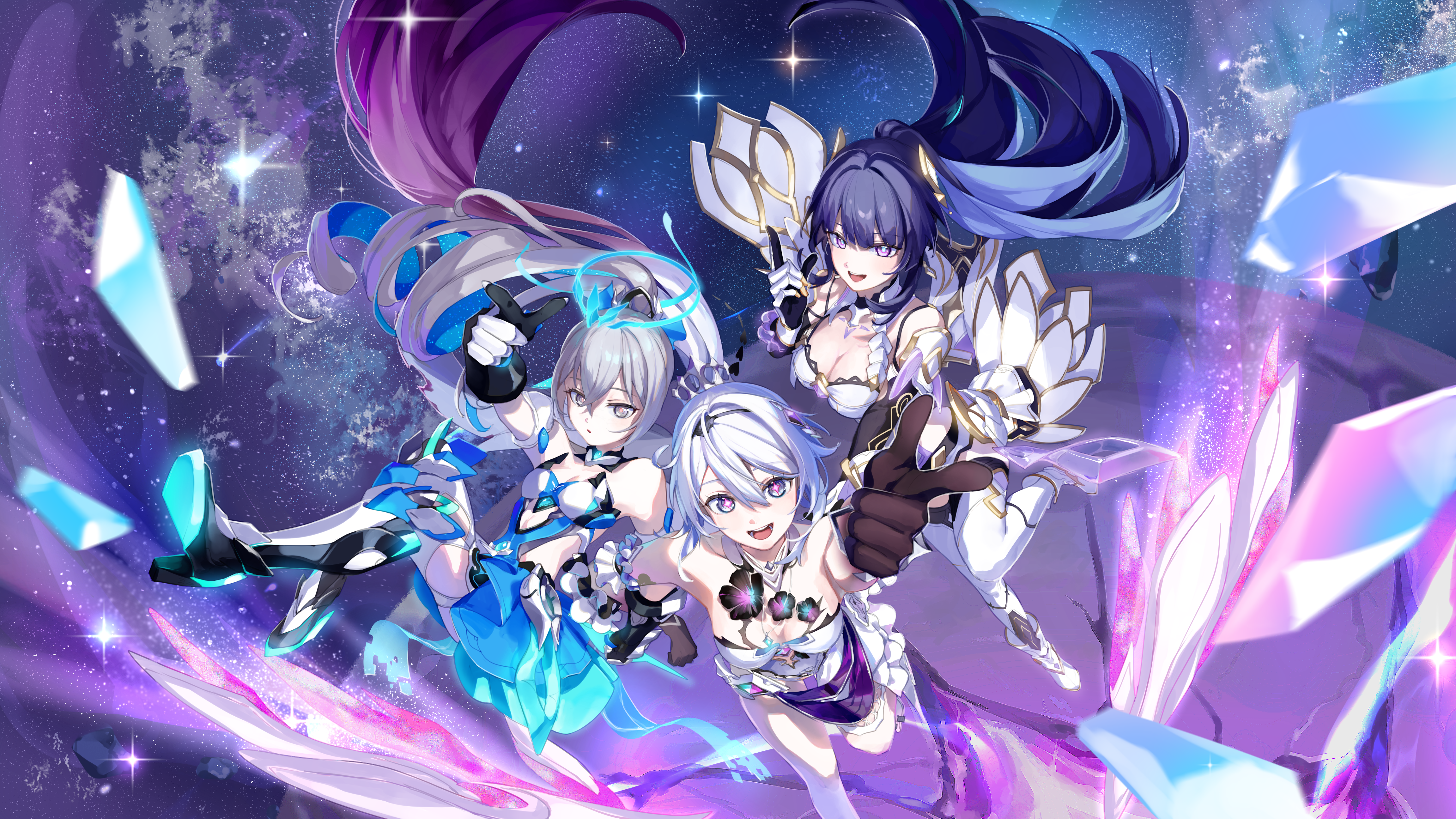 Honkai Impact 3rd: Bronya, Kiana, and Roena in Space HD Wallpaper