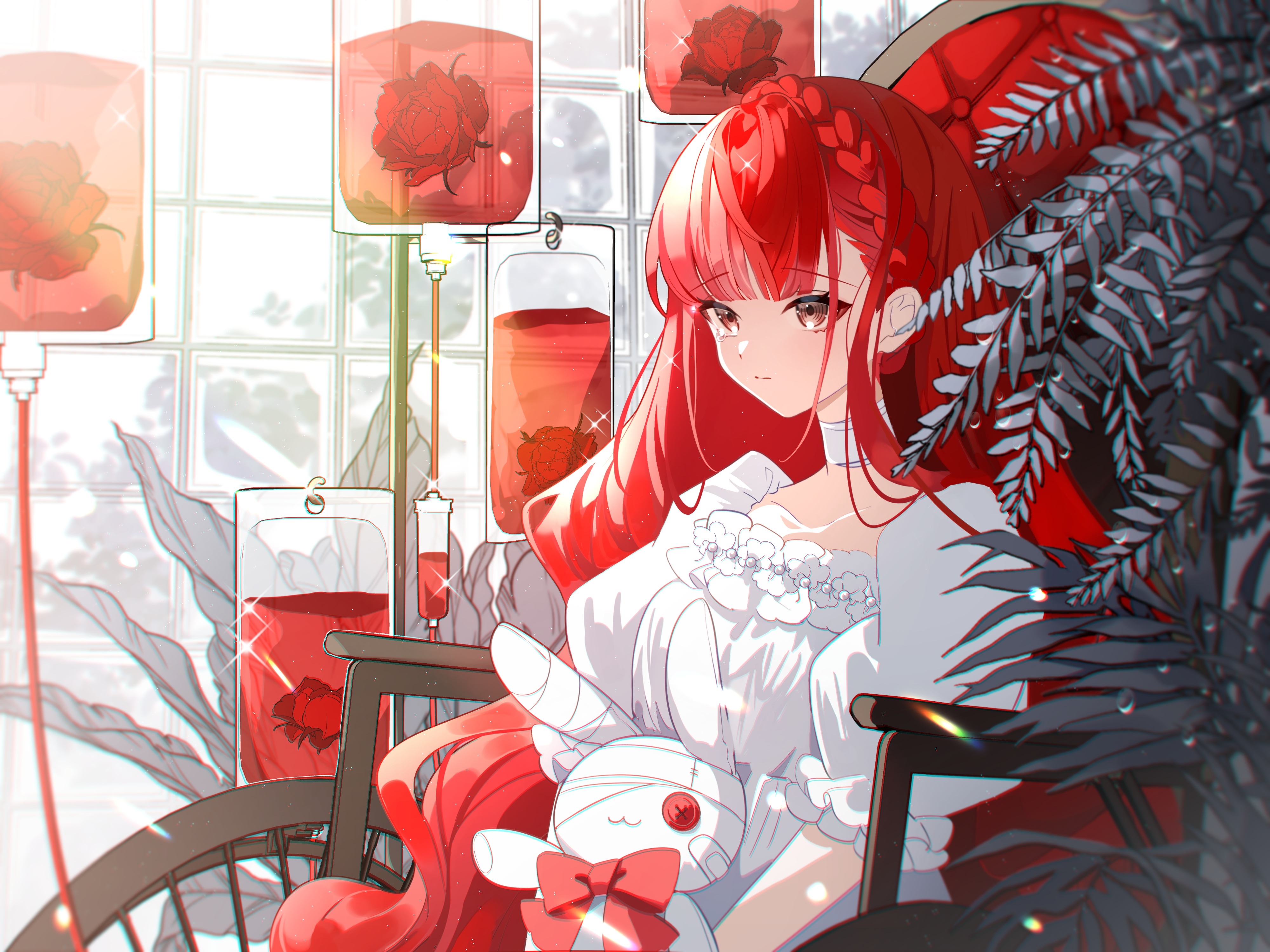 4K Anime Girl in Wheelchair with IV Drip HD Wallpaper