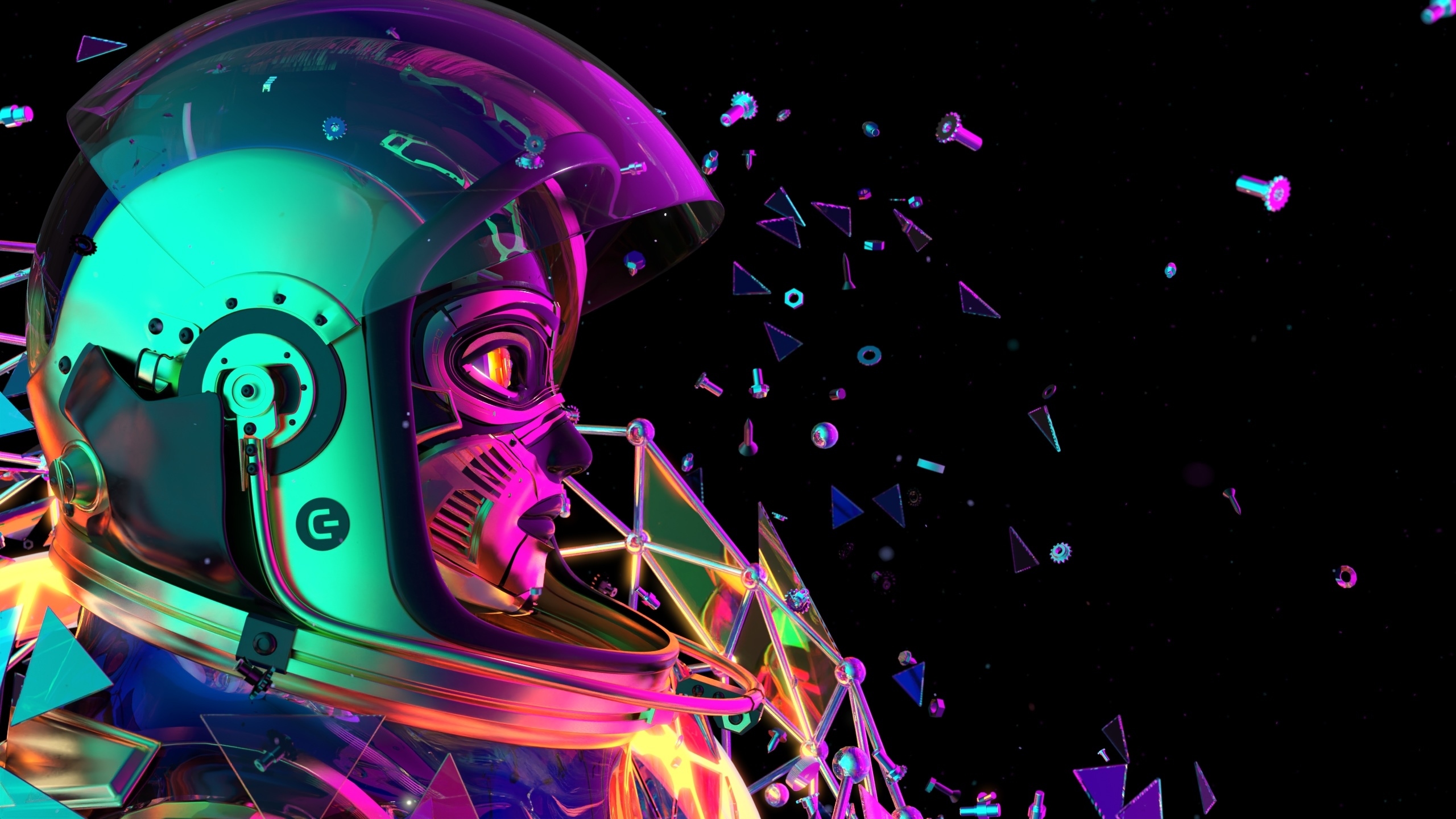 4K Astronaut Robot with Geometric Shapes HD Wallpaper