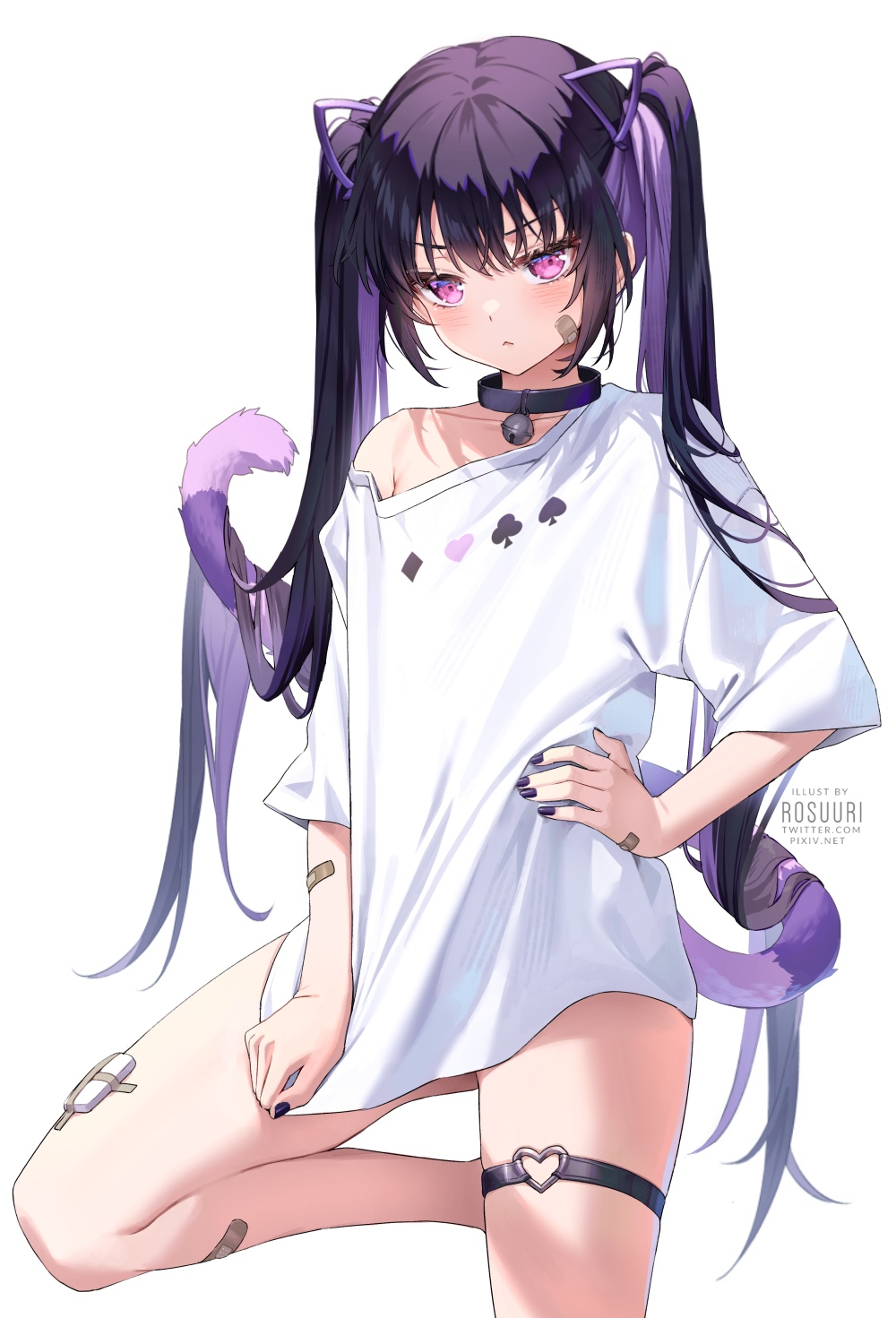 Cat girl with twintails and cat ears wearing a white shirt HD Phone Wallpaper