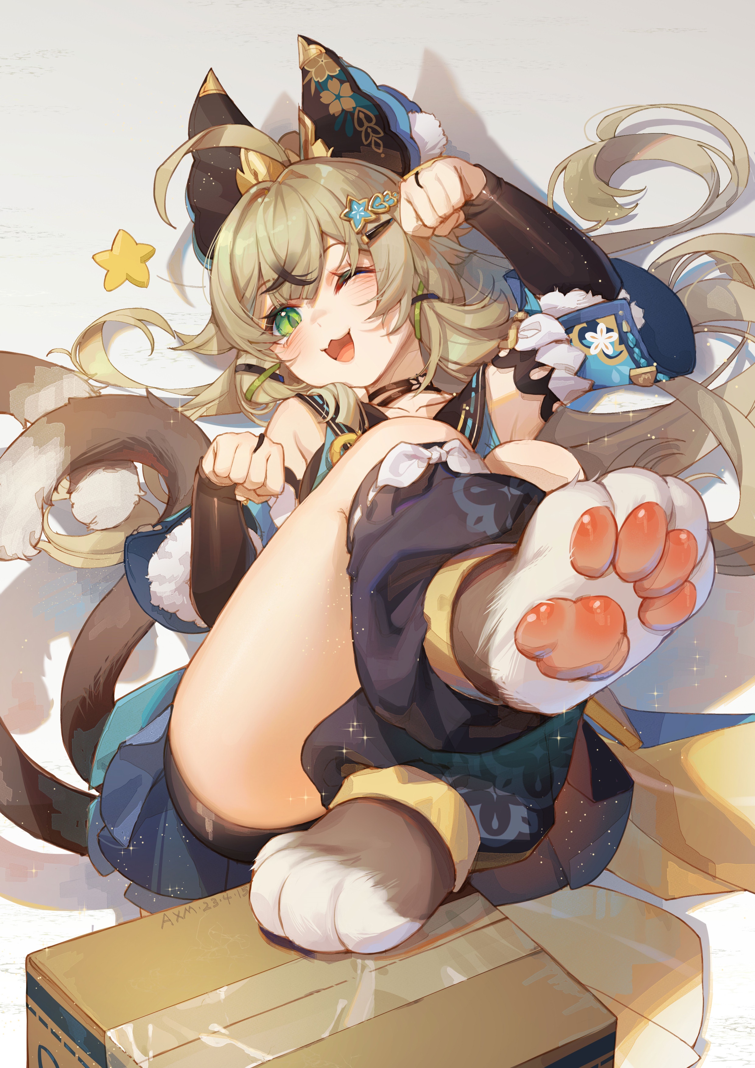 Kirara from Genshin Impact with cat ears and tail HD Phone Wallpaper