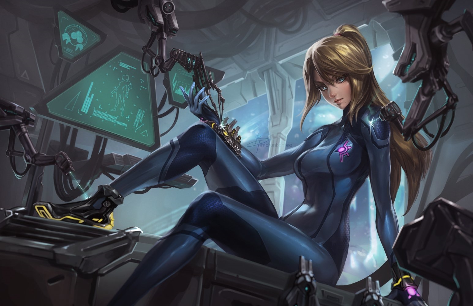 Samus Aran in a futuristic suit HD Wallpaper