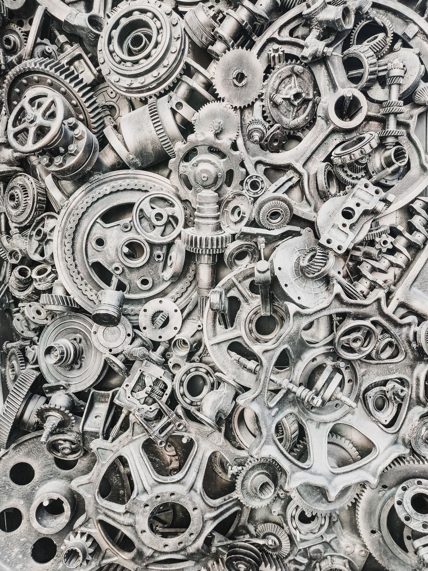 Monochrome collage of mechanical parts and gears HD Phone Wallpaper