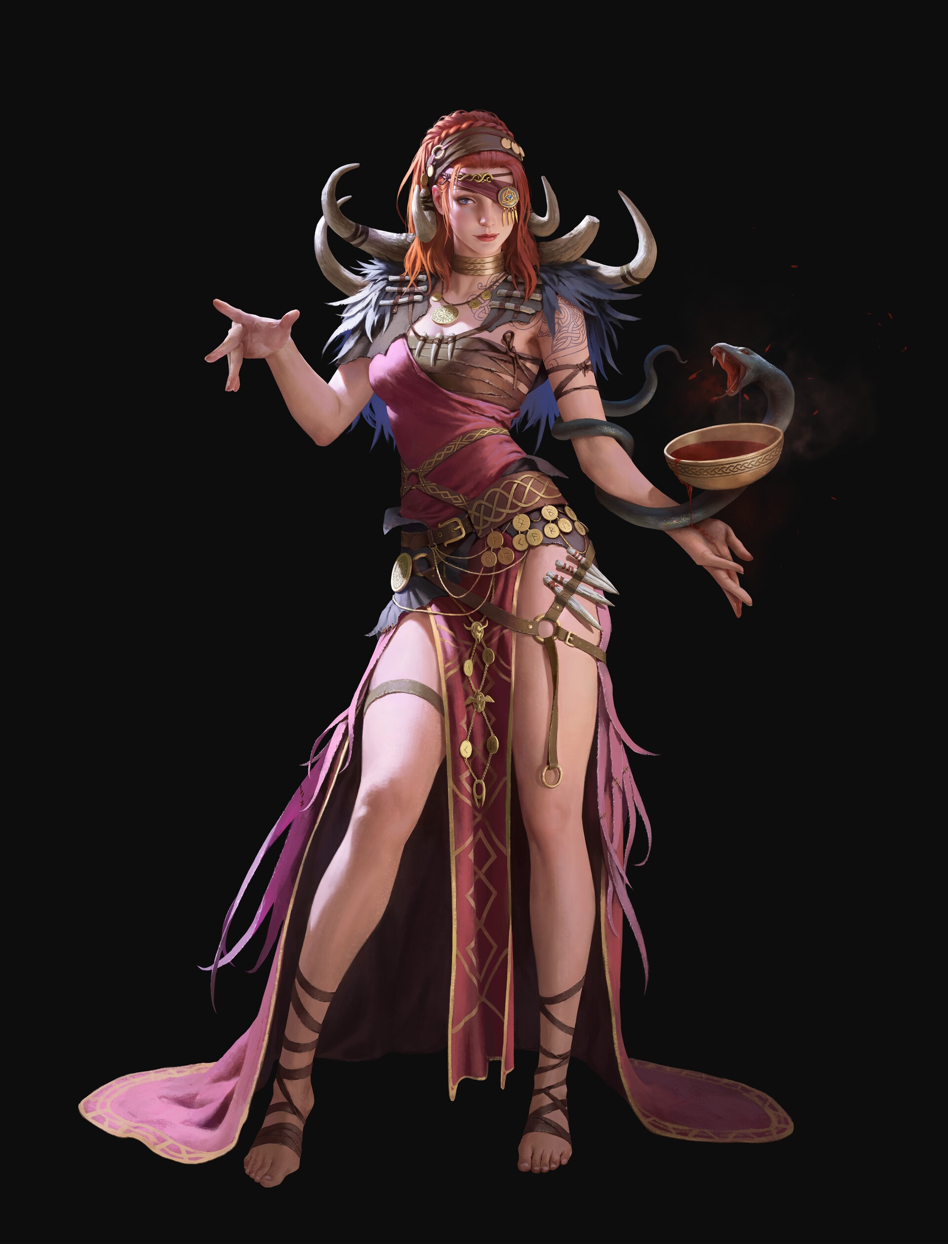 Fantasy woman with snake and horns HD Phone Wallpaper