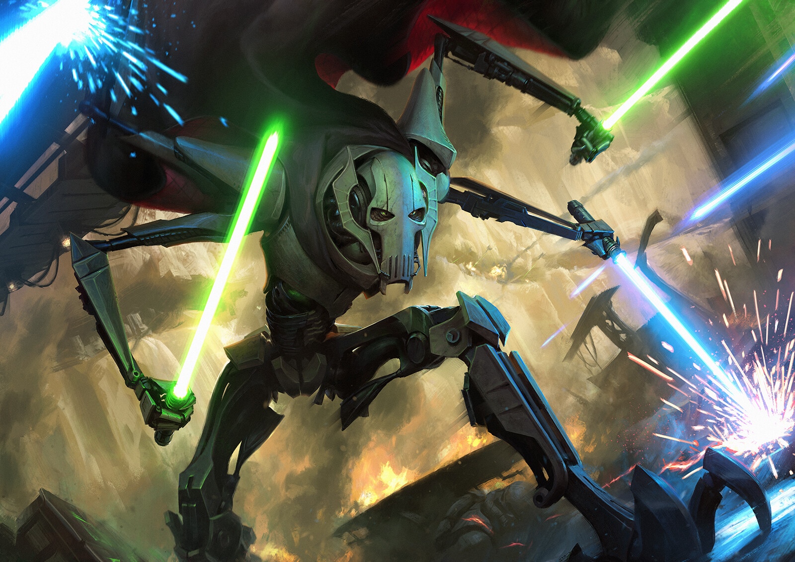 General Grievous fighting with four lightsabers HD Wallpaper