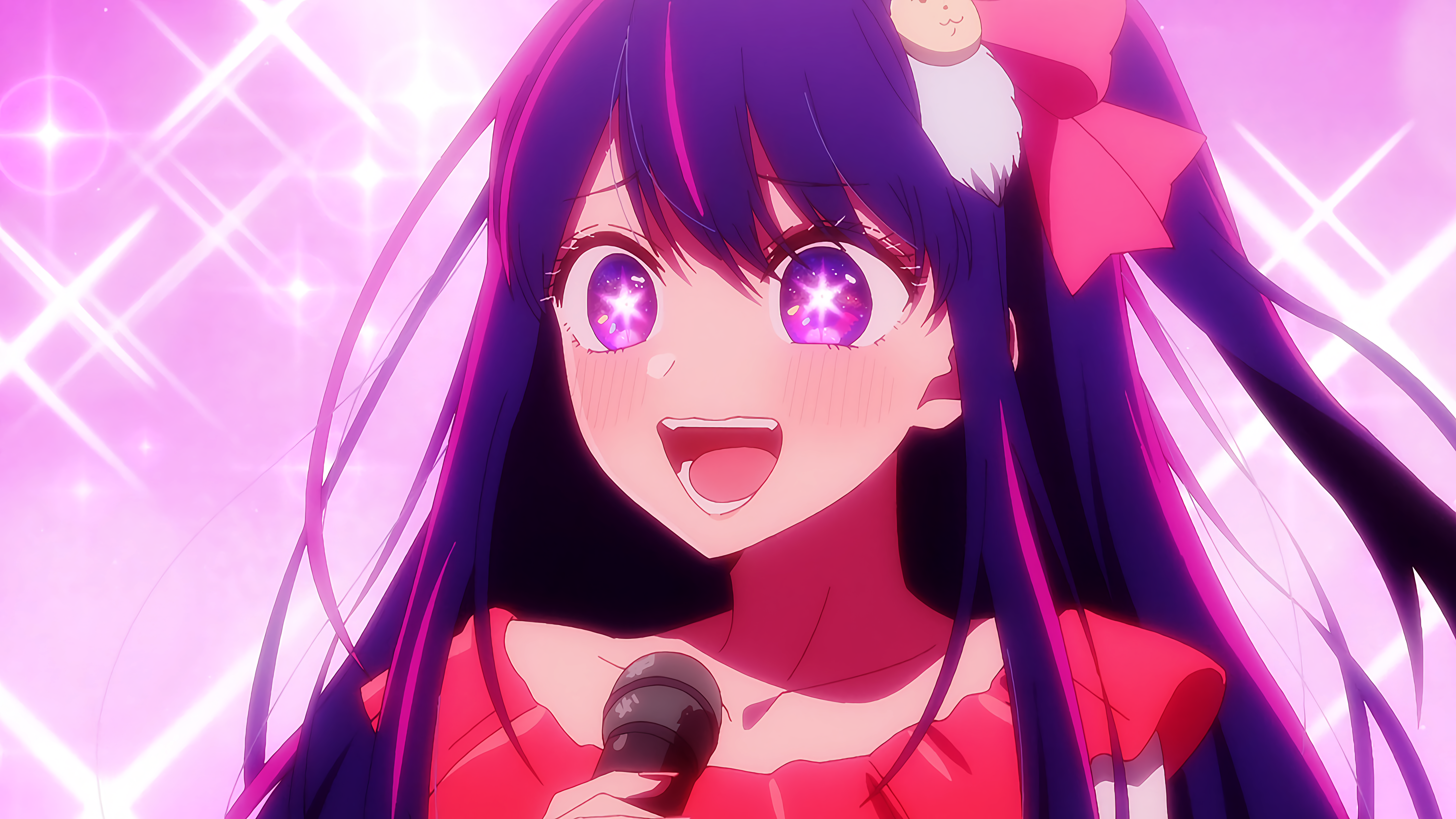 4K Hoshino Ai singing with microphone HD Wallpaper