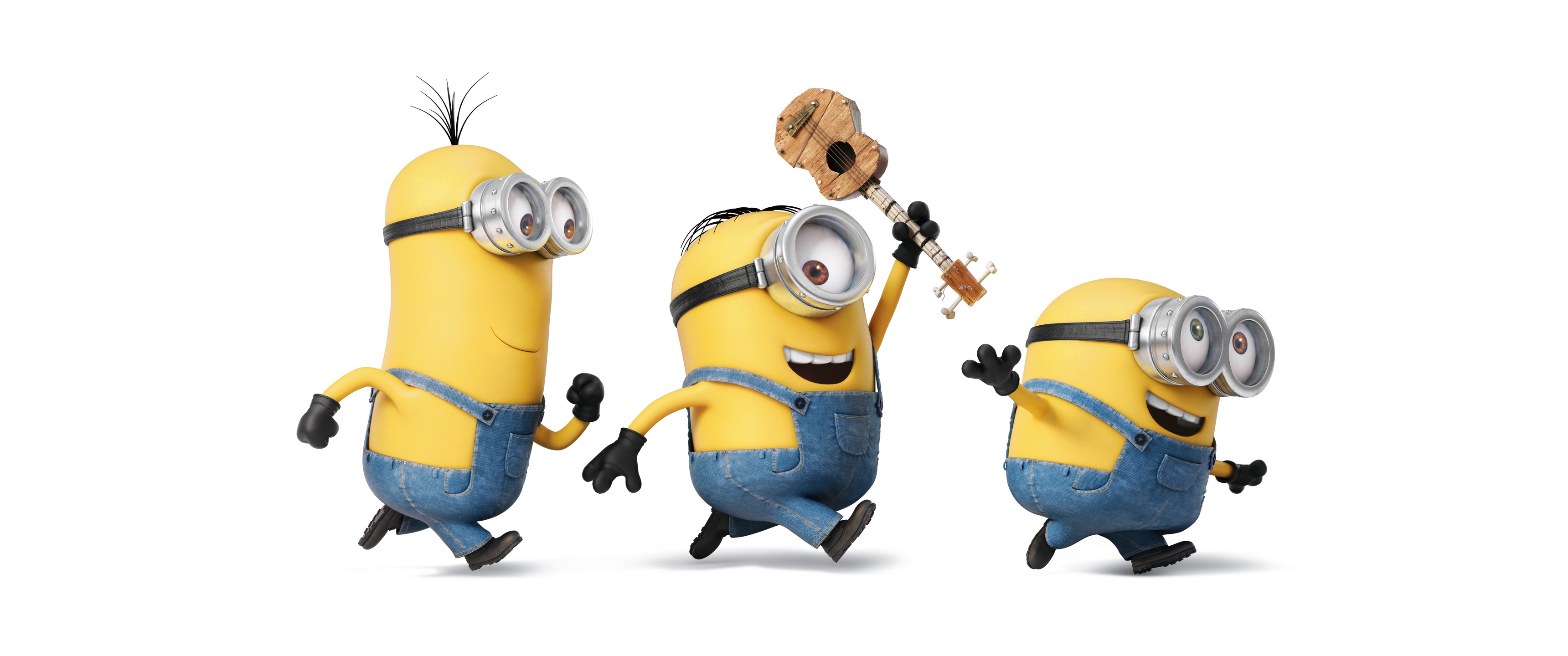 Three Minions running with a ukulele HD Wallpaper