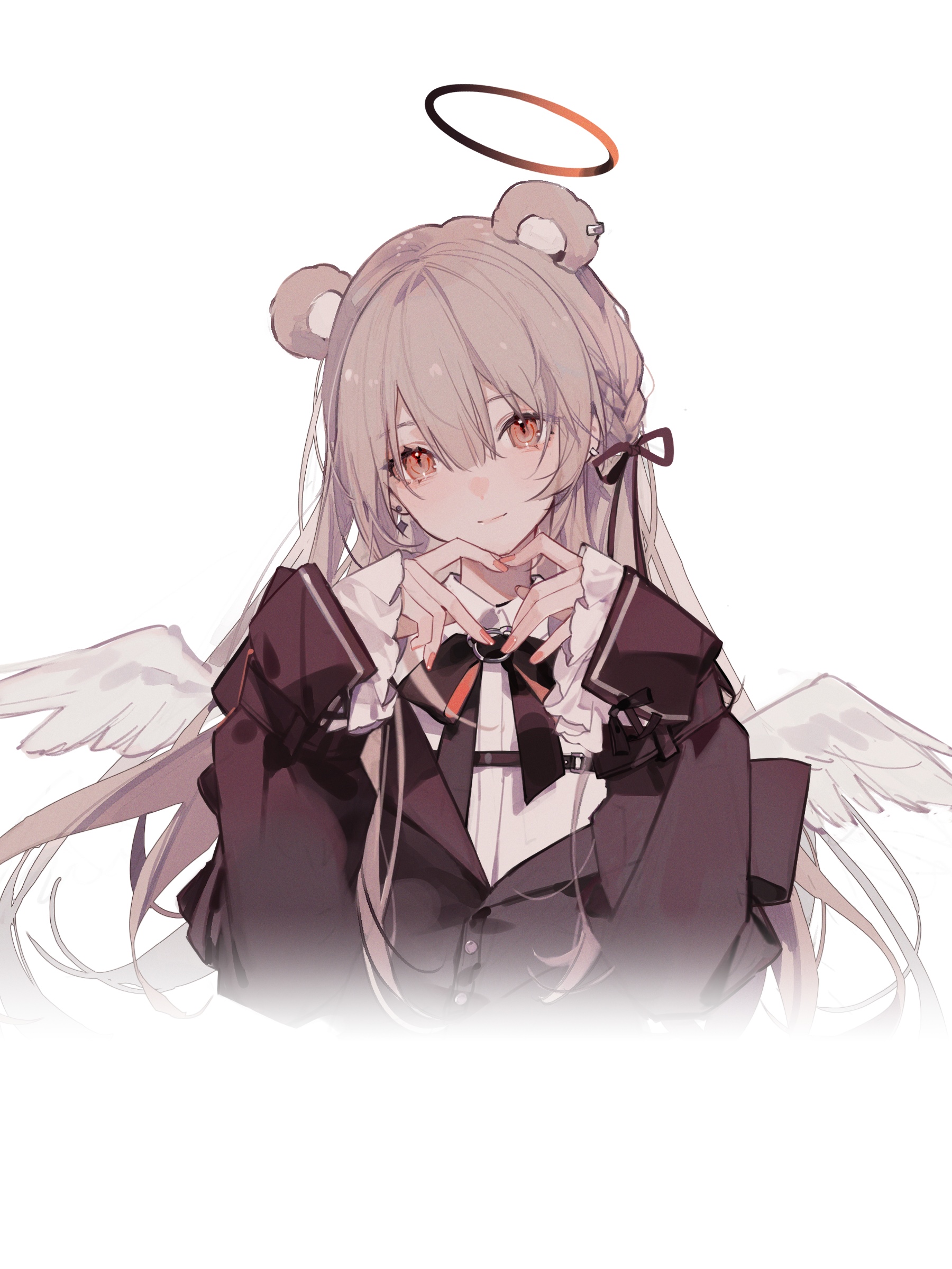 Anime girl with bear ears, wings, and halo HD Phone Wallpaper