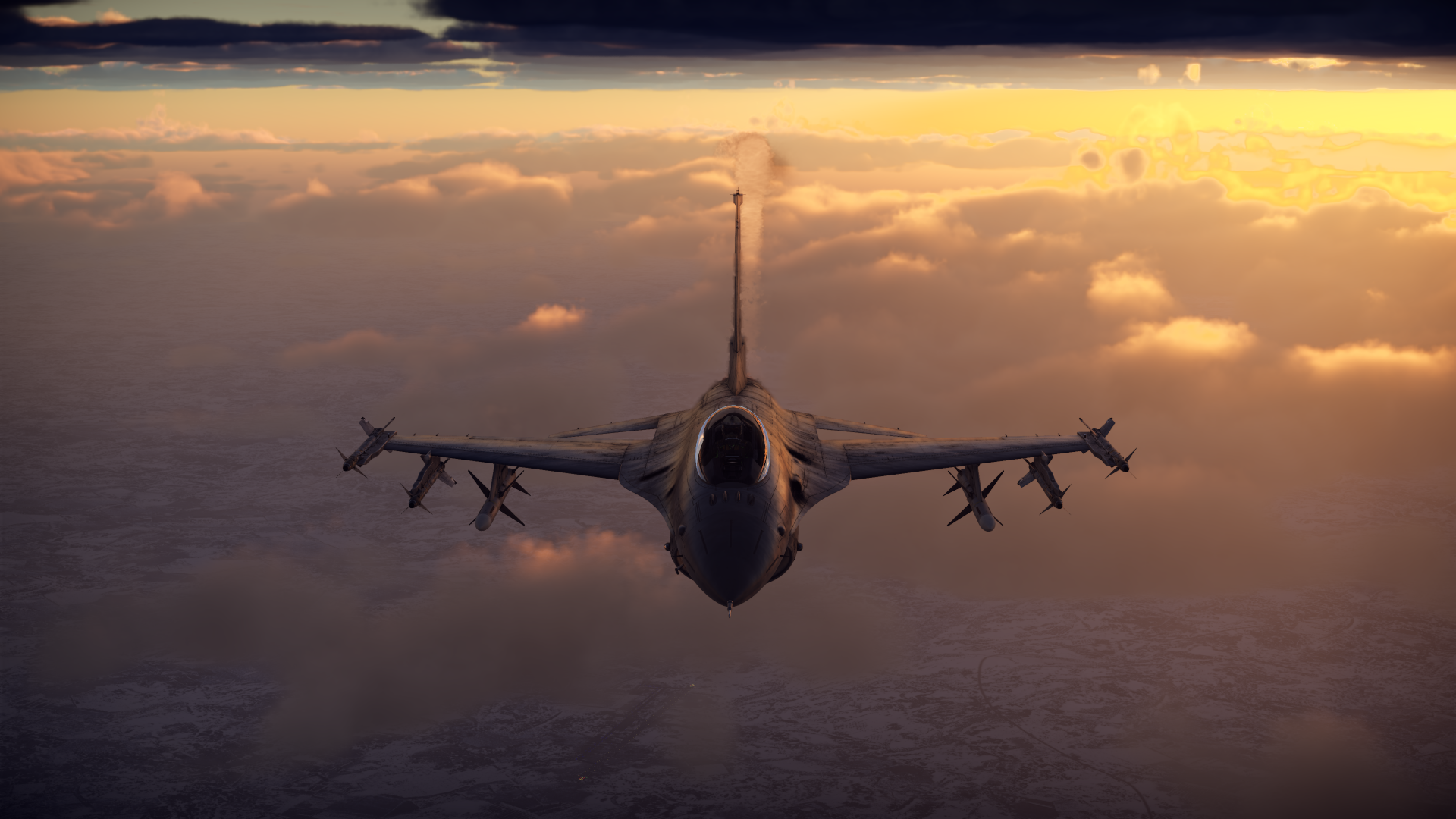 General Dynamics F-16 Fighting Falcon flying at sunset HD Wallpaper