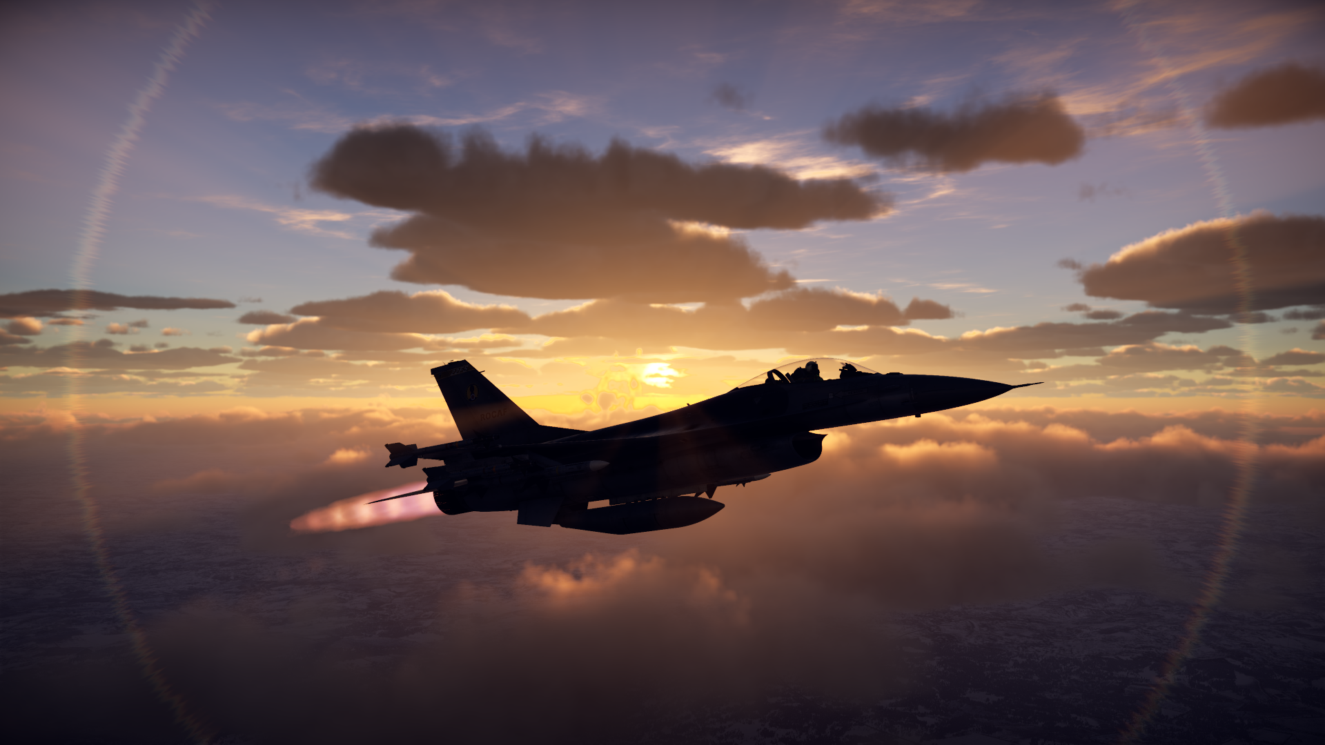 General Dynamics F-16 Fighting Falcon in sunset sky HD Wallpaper