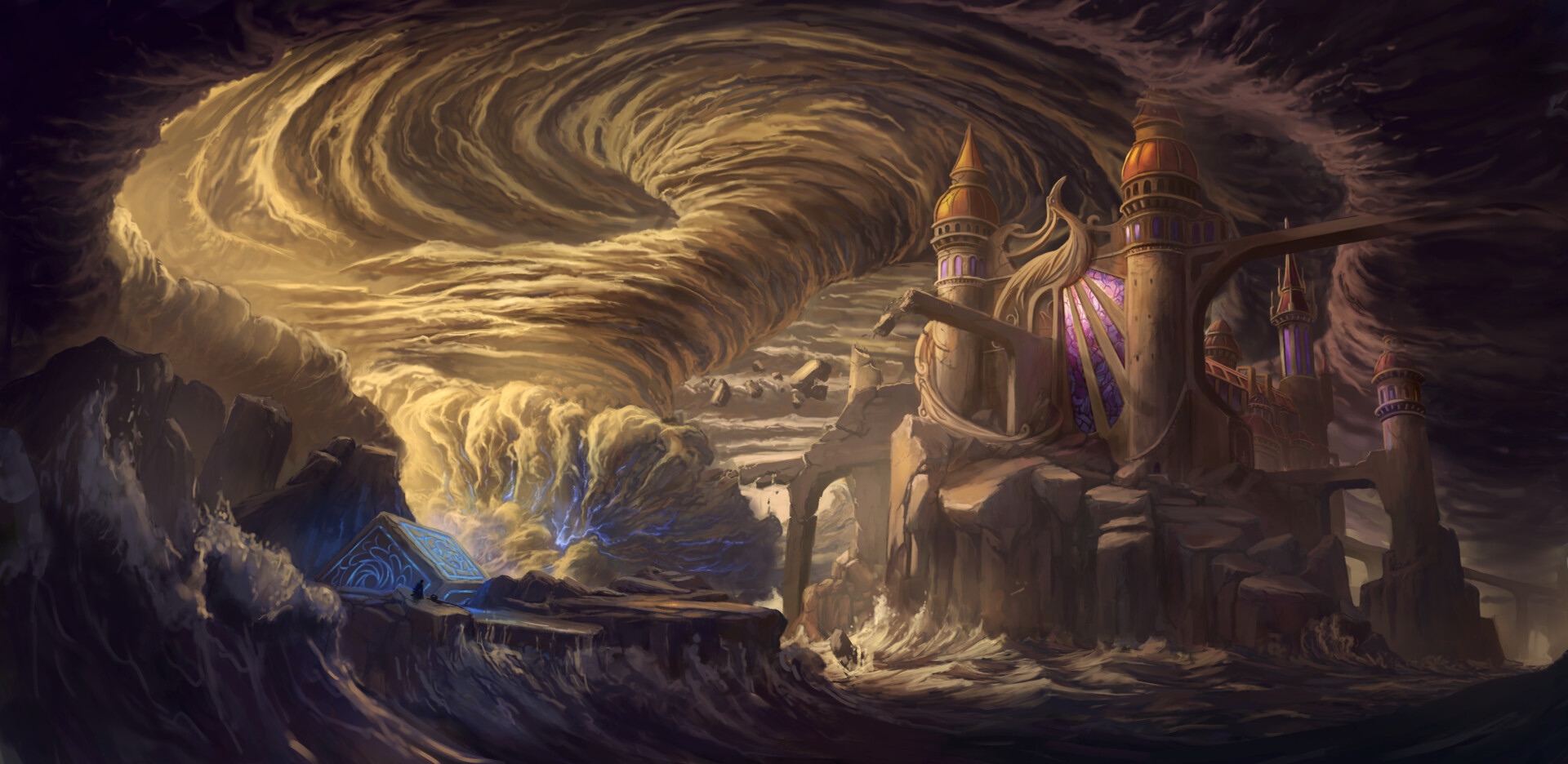 Fantasy castle in a swirling storm by Tristan Delgado HD Wallpaper