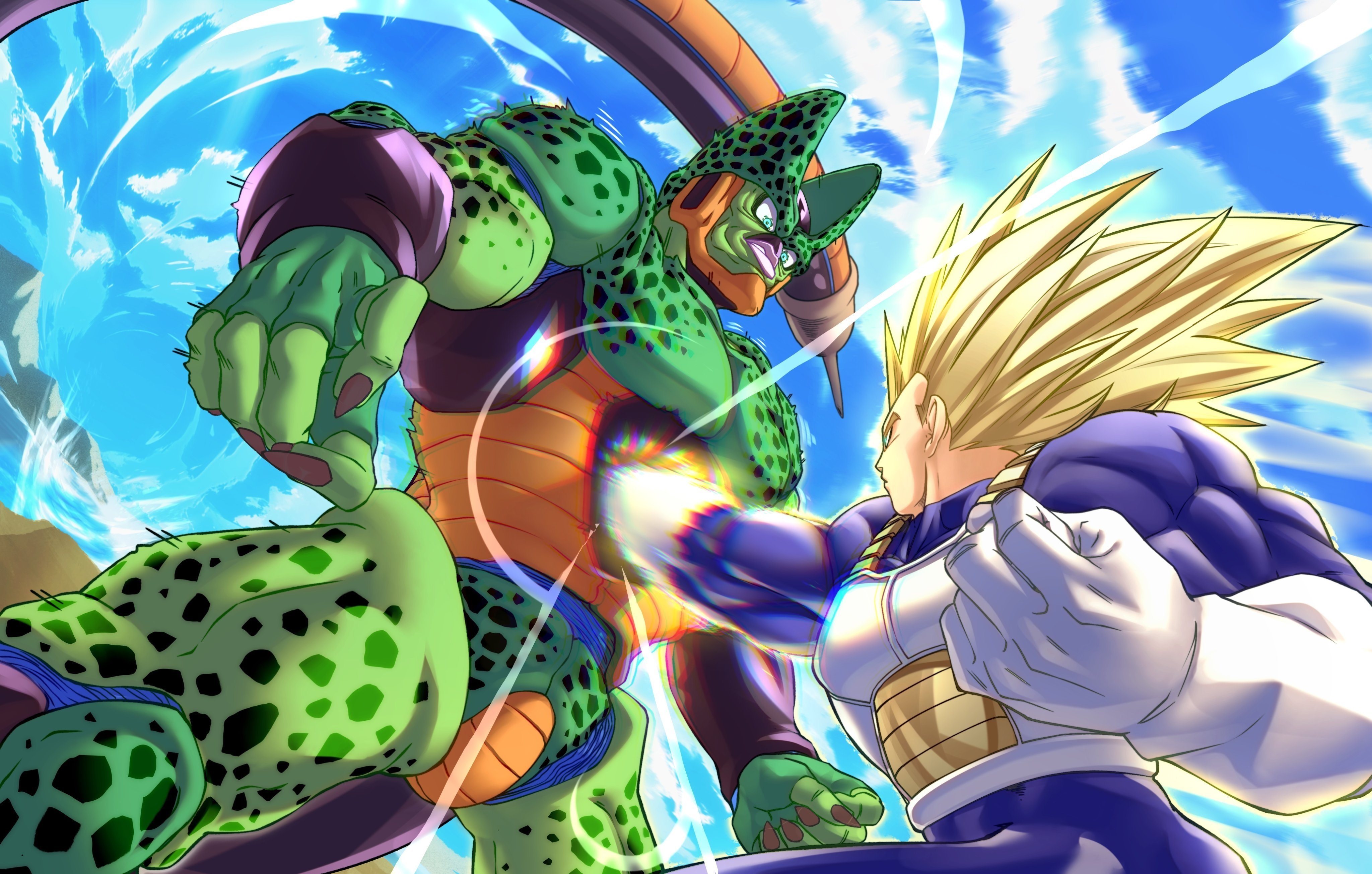 Dragon Ball Z: Cell and Vegeta Fighting HD Wallpaper