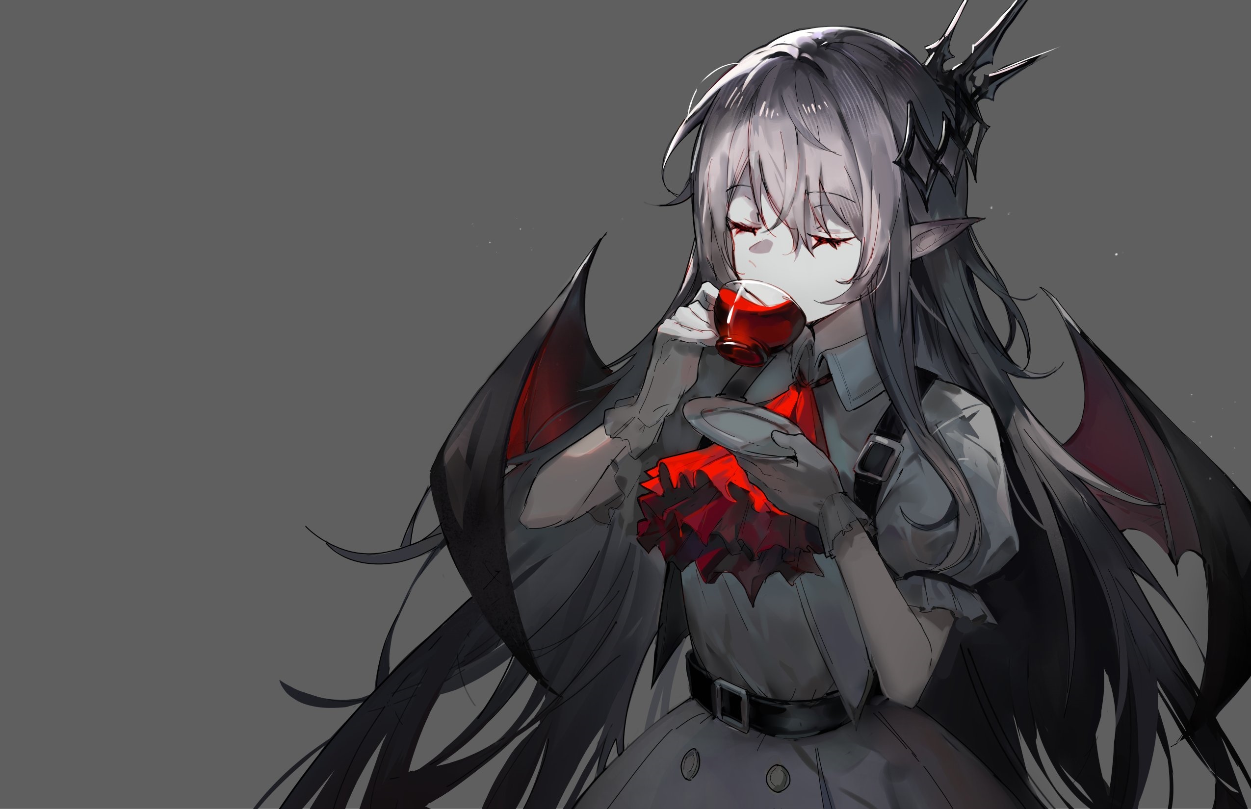 Vampire girl drinking red liquid with wings HD Wallpaper