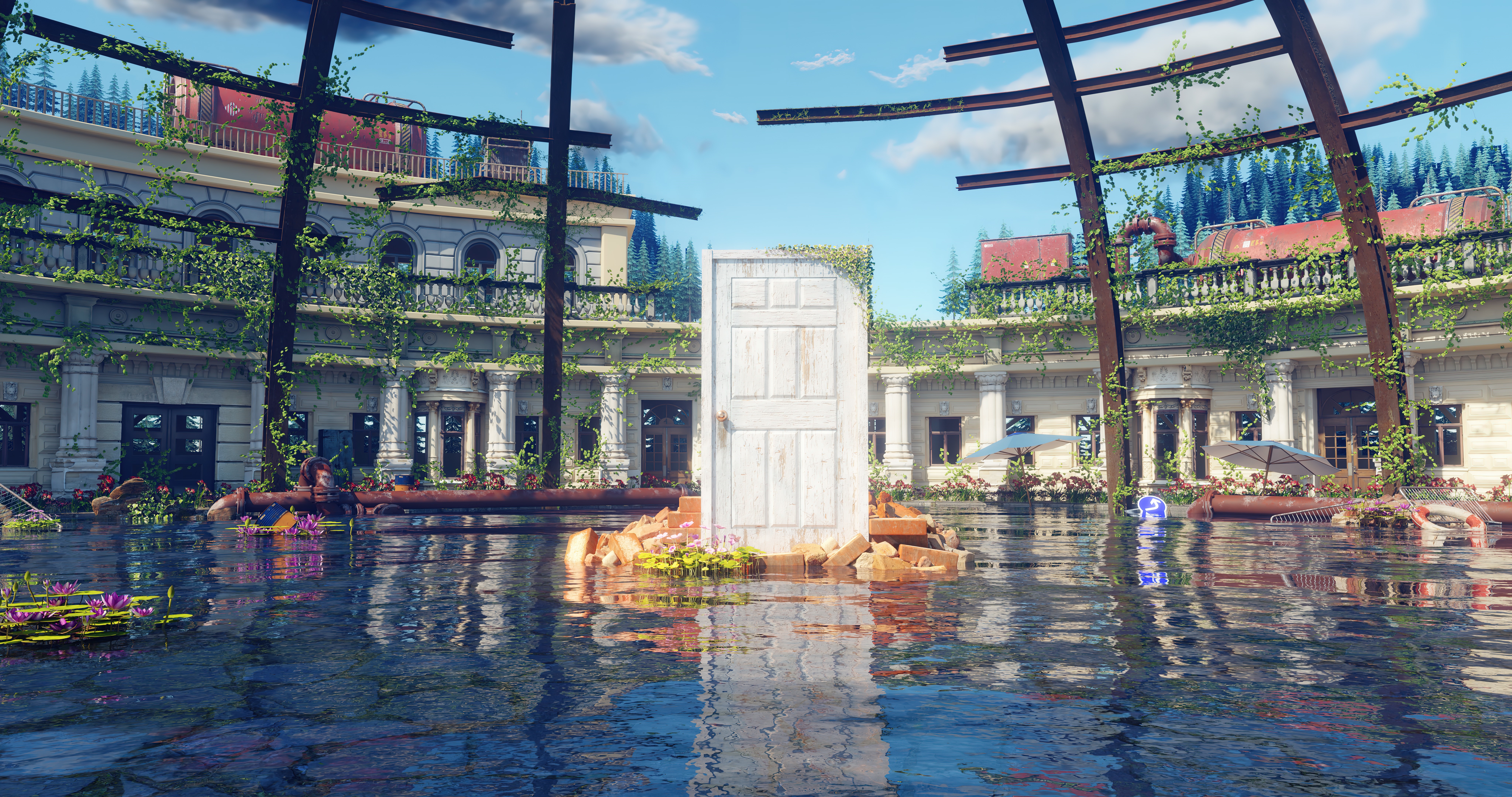 4K Suzume door in flooded building HD Wallpaper