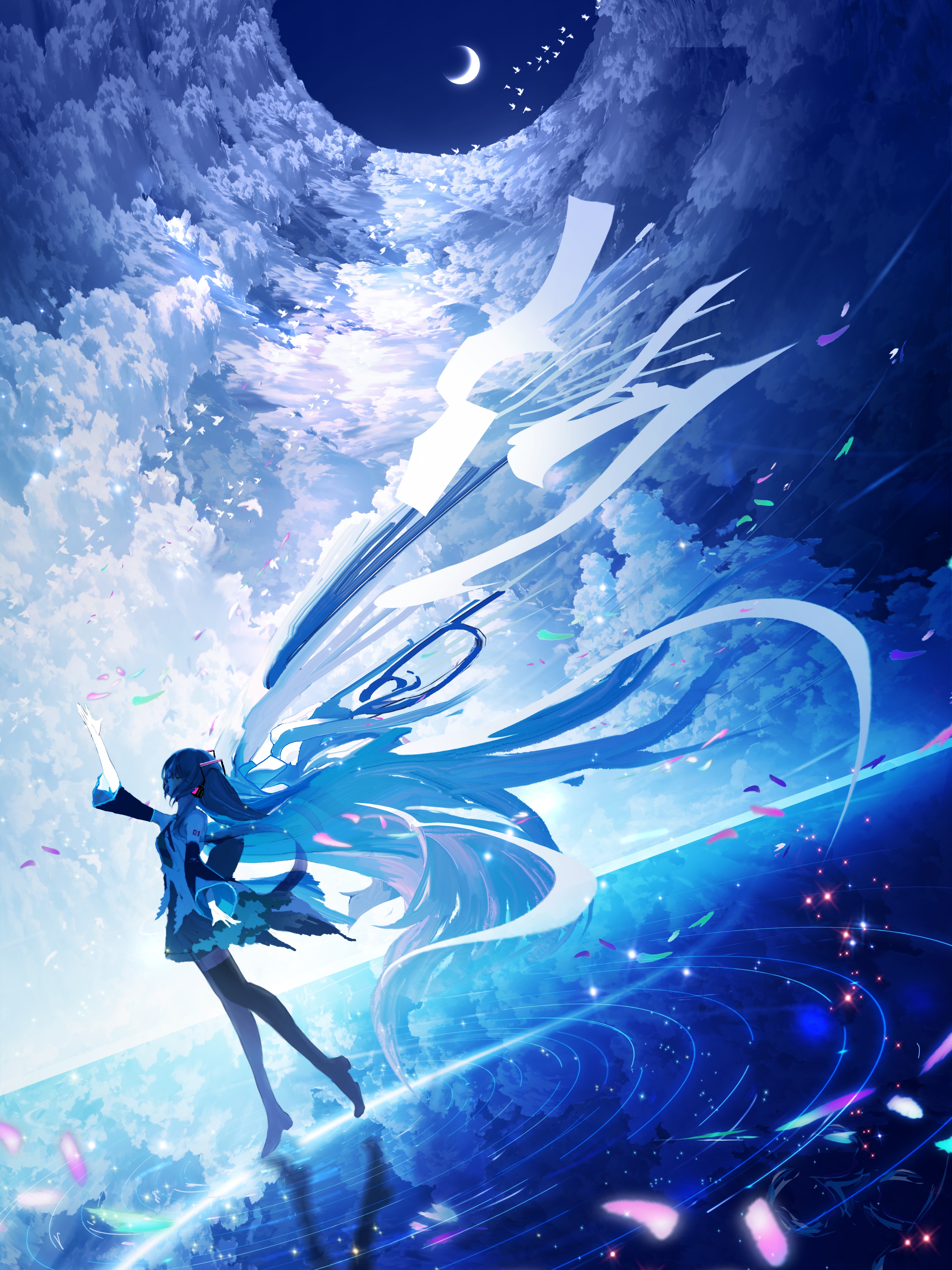 Hatsune Miku with Wings in a Cloudy Sky HD Phone Wallpaper