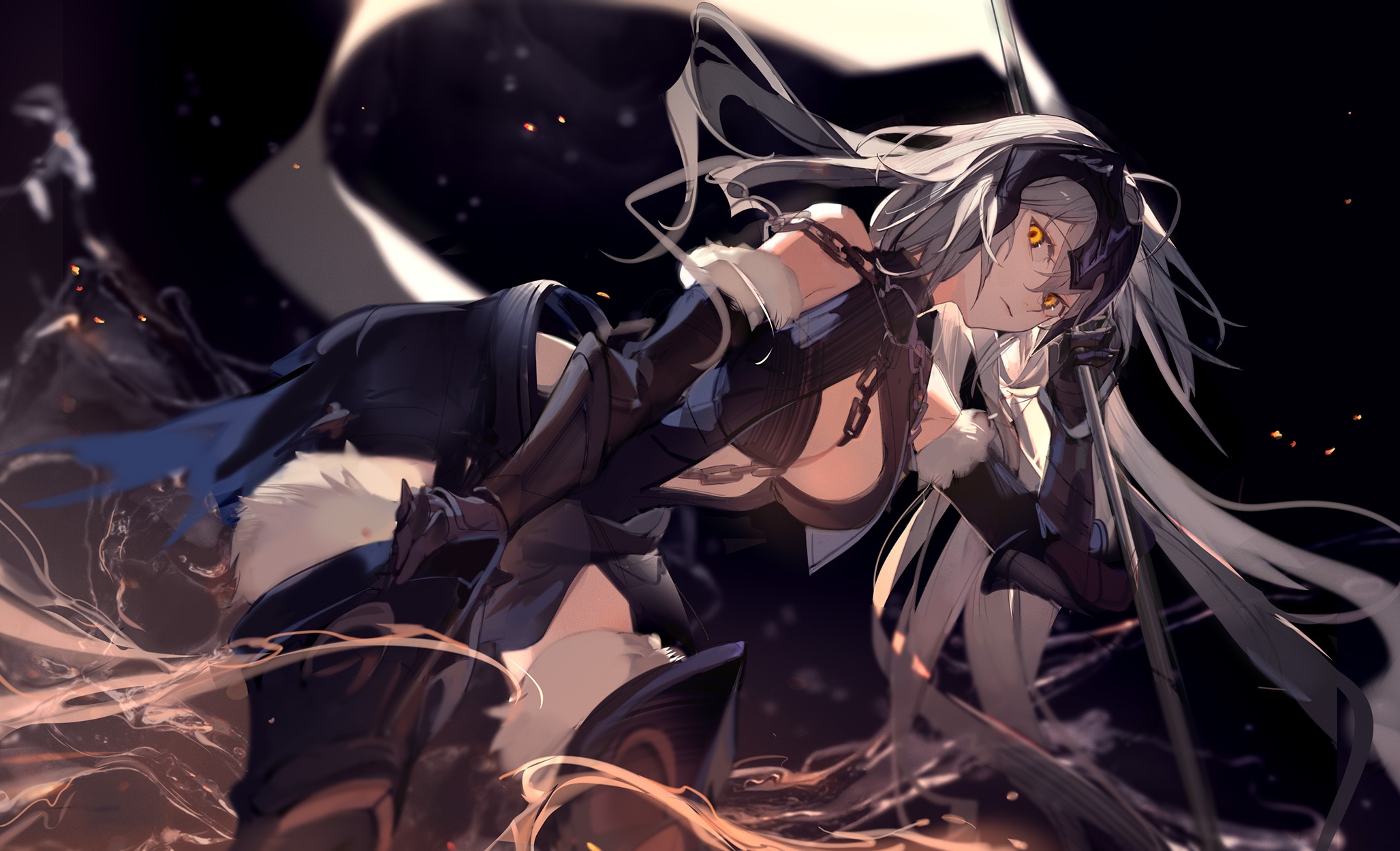 Jeanne d'Arc from Fate series with yellow eyes and chains HD Wallpaper