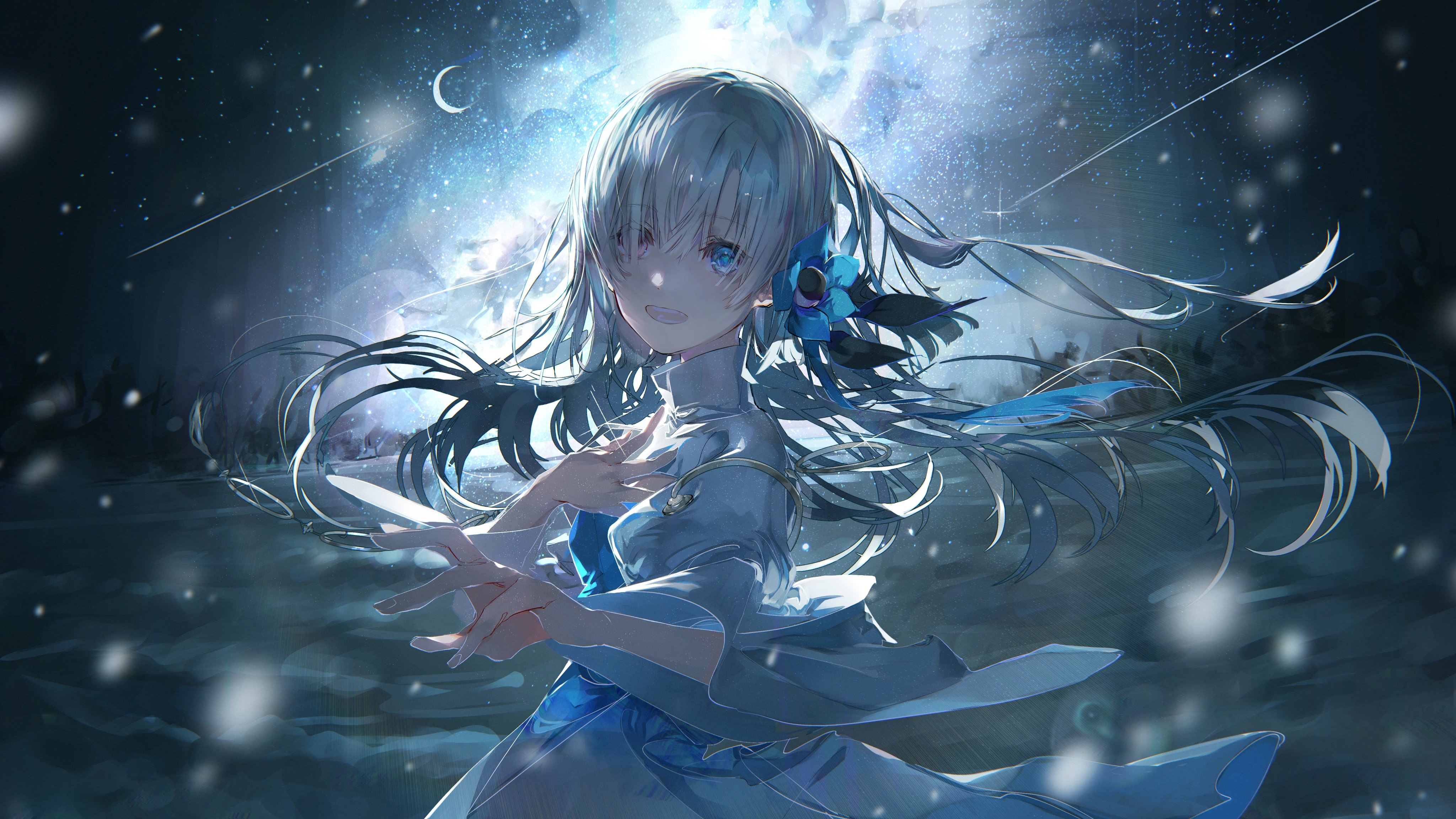 4K anime girl with flower in hair and heterochromia HD Wallpaper