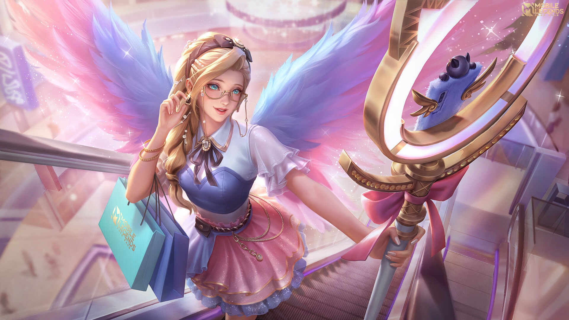 Mobile Legends character with wings and staff HD Wallpaper