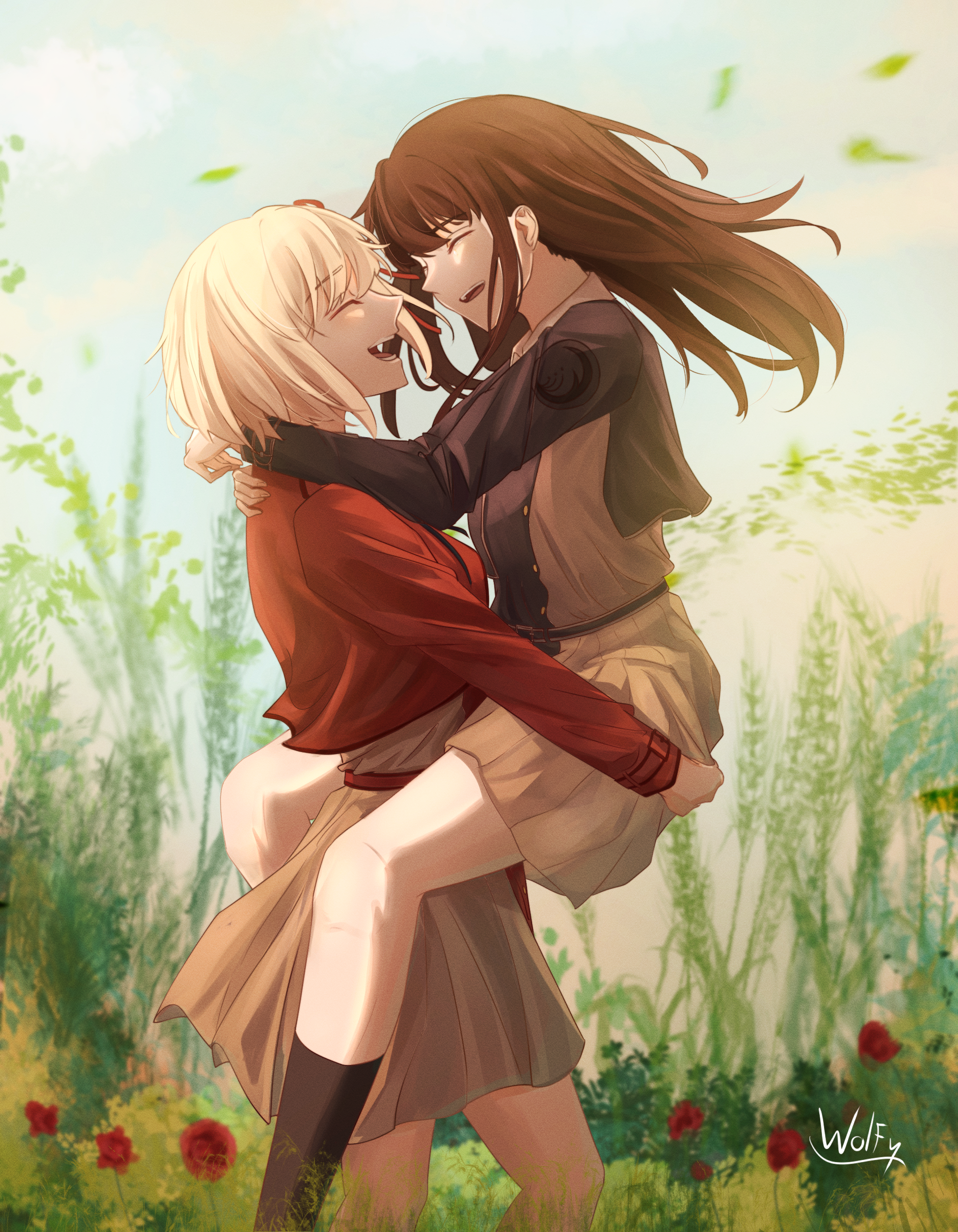 Lycoris Recoil fan art of Chisato and Takina in a field HD Phone Wallpaper