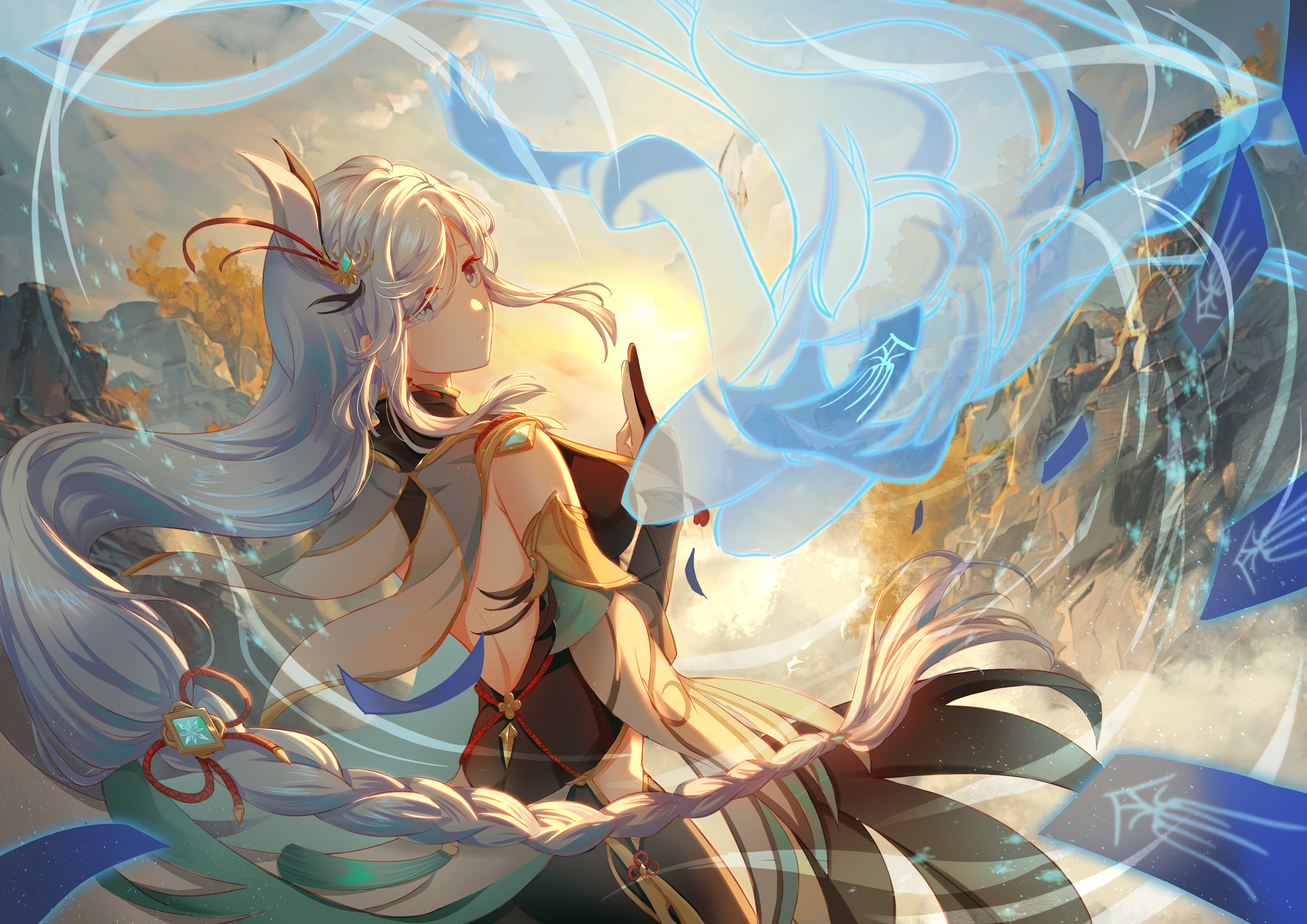 4K Genshin Impact Shenhe with blue spirit HD Wallpaper