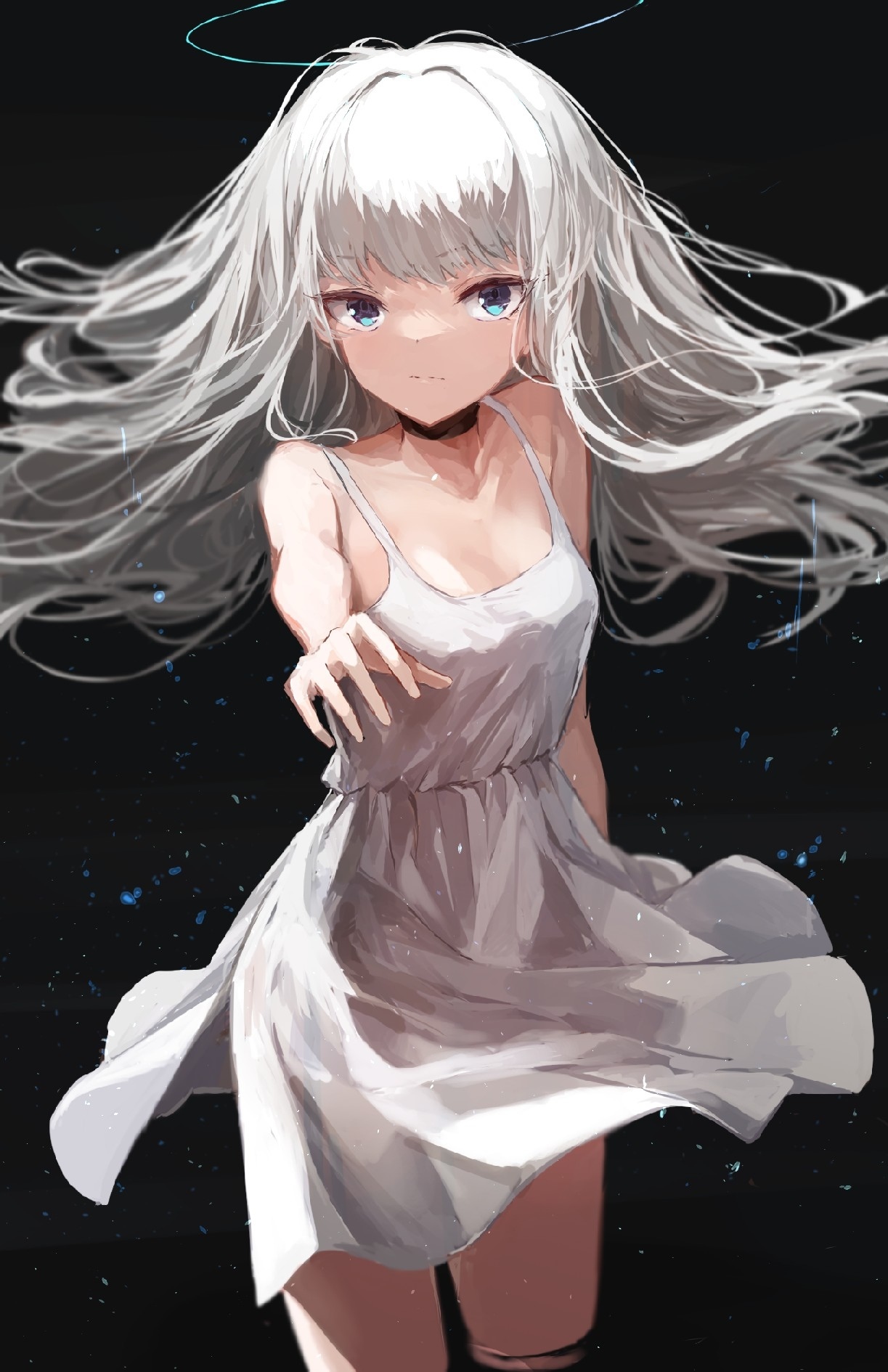Anime girl with white hair and white dress HD Phone Wallpaper