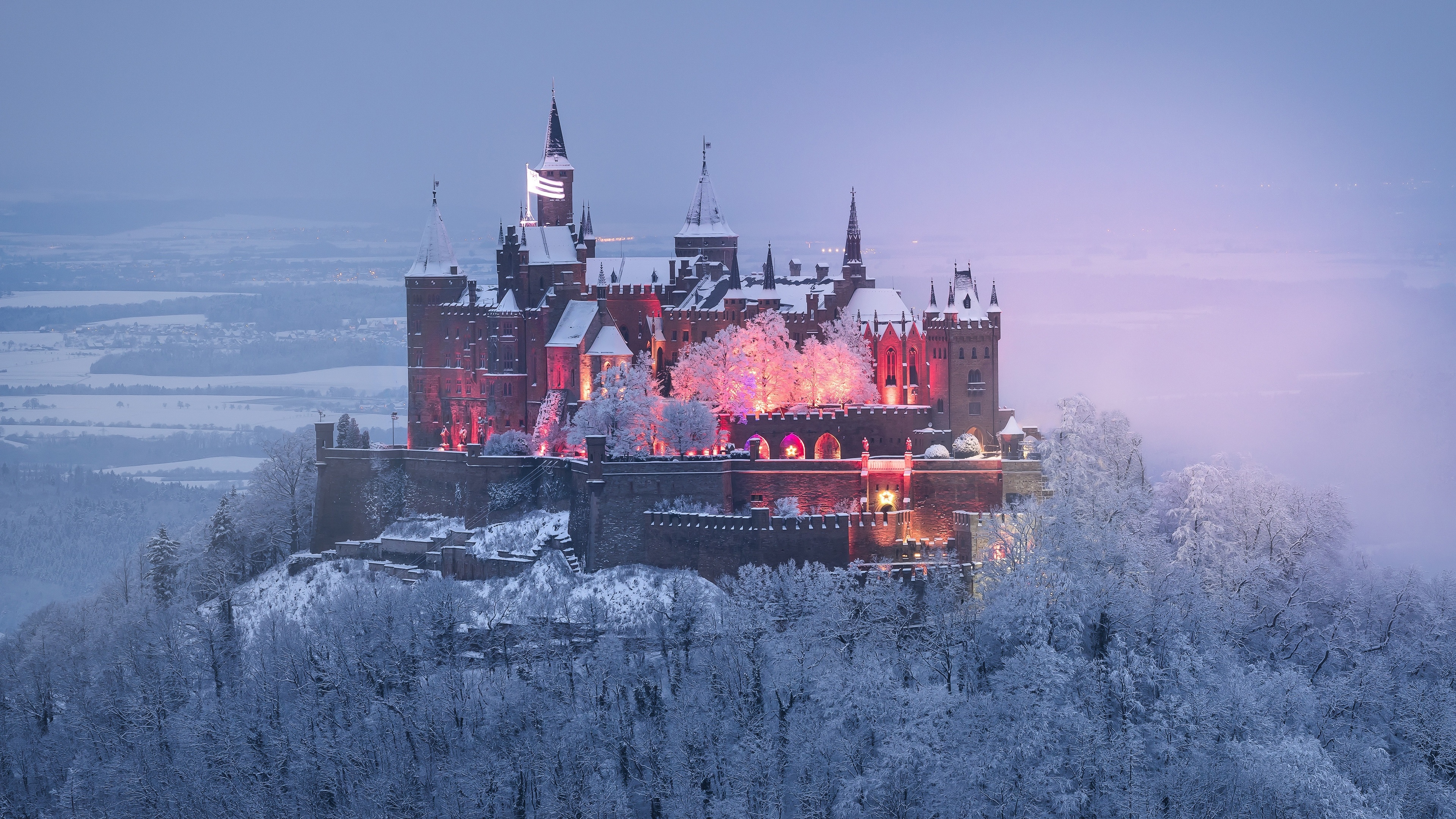 4K Castle Hohenzollern in Winter with Lights HD Wallpaper