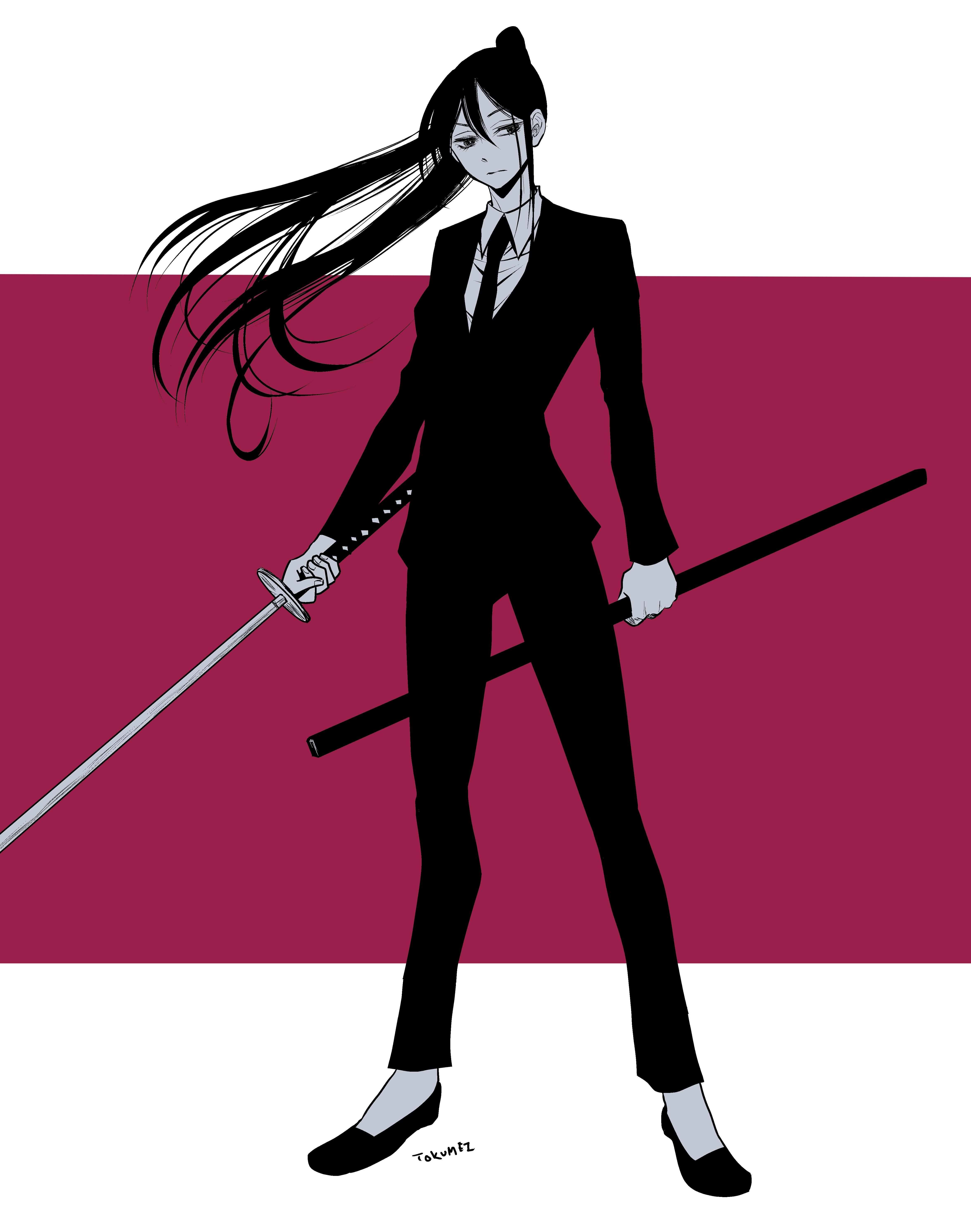 Anime character in suit with swords HD Phone Wallpaper