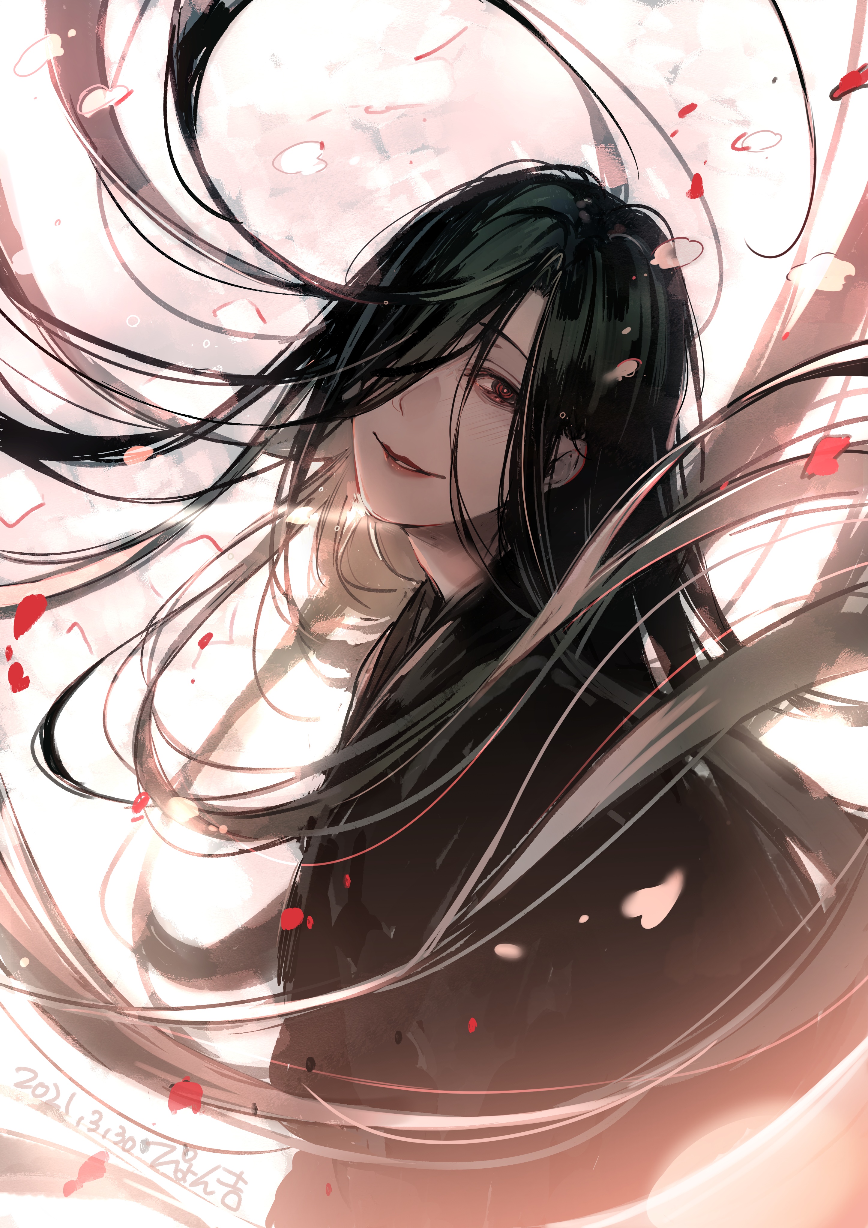 Hells Paradise: Jigokuraku character with petals HD Phone Wallpaper