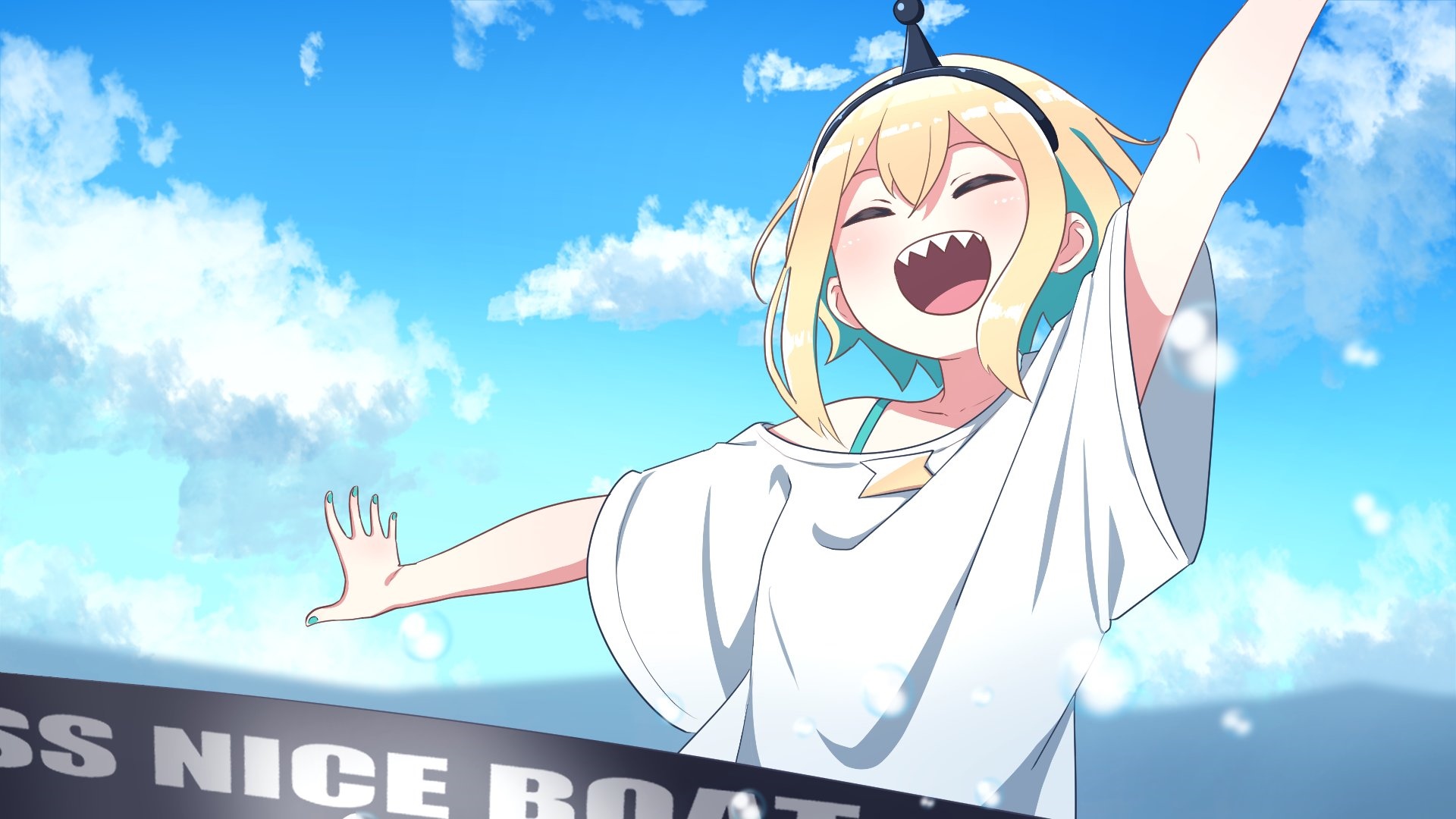 Pikamee with arms raised in front of a blue sky HD Wallpaper