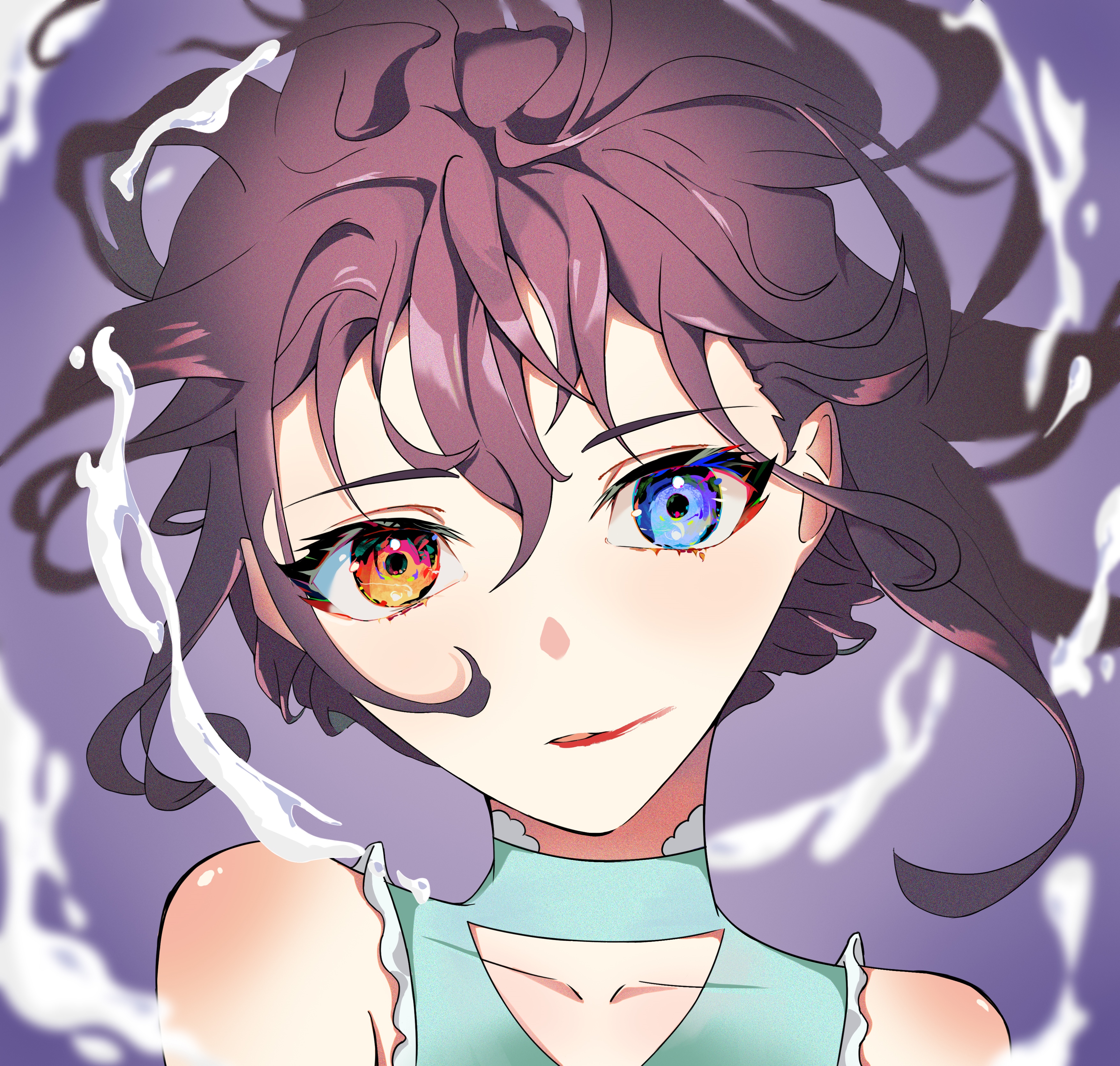 Anime girl with heterochromatic eyes and purple hair HD Wallpaper