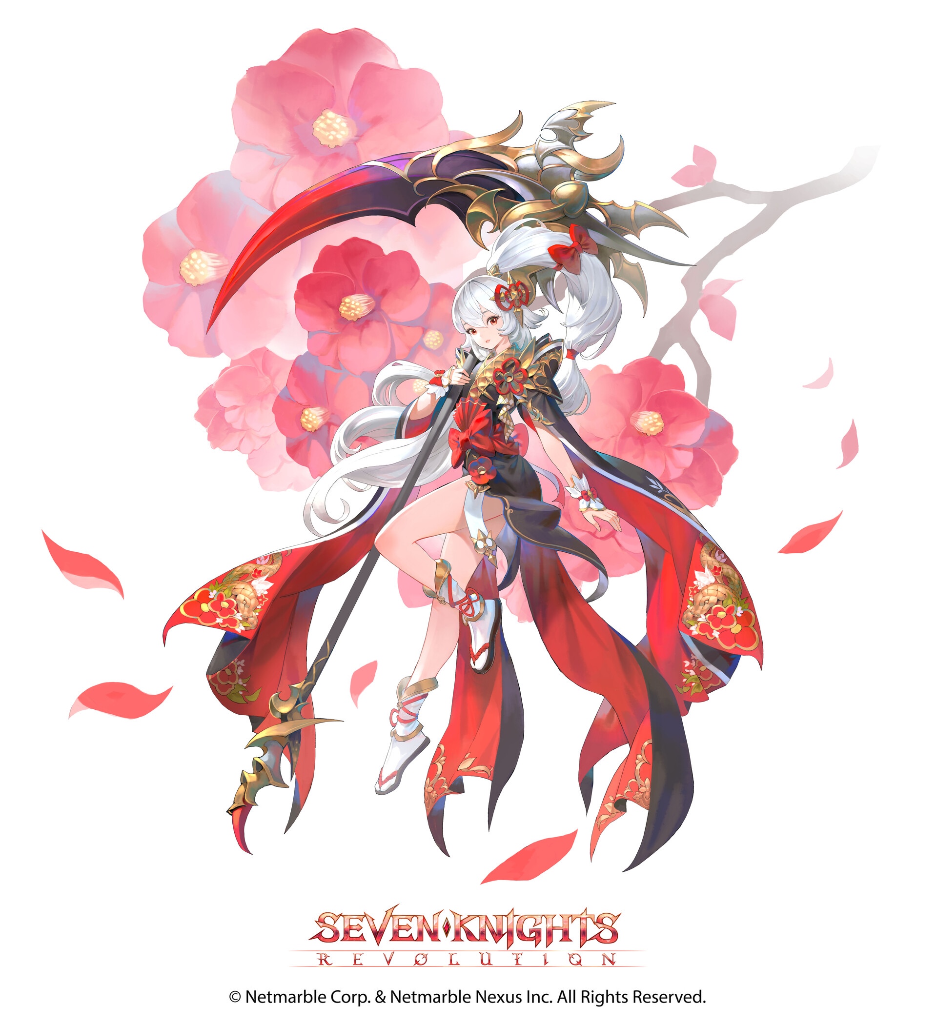 Seven Knights Revolution Character with Scythe and Flowers HD Wallpaper