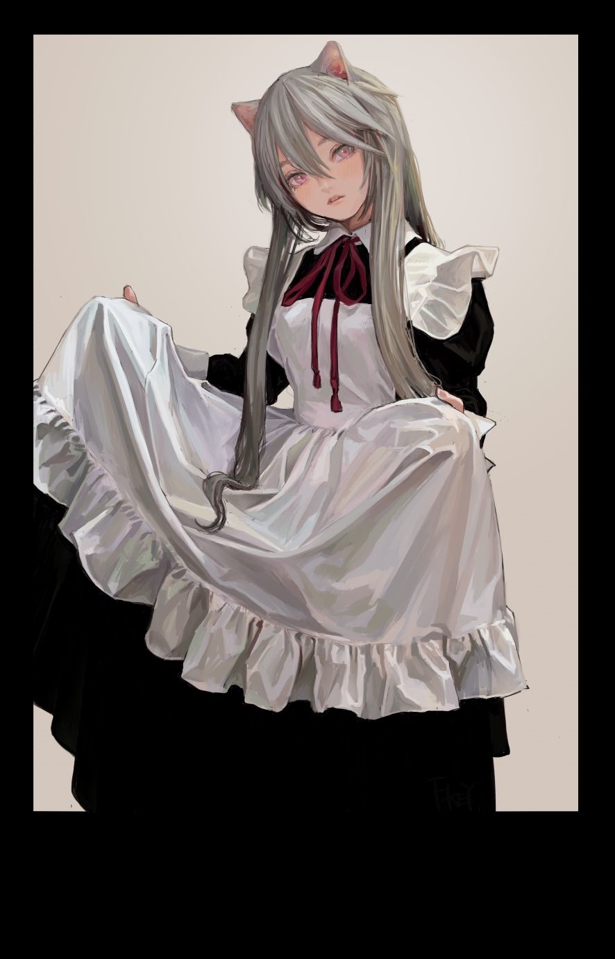 Cat girl in maid outfit lifting her dress HD Phone Wallpaper
