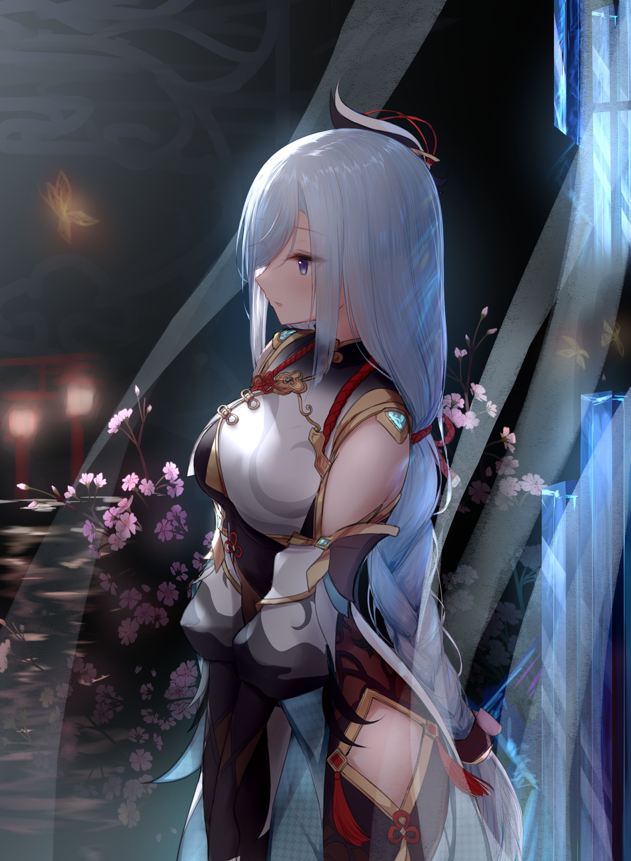 Shenhe from Genshin Impact with butterflies HD Phone Wallpaper