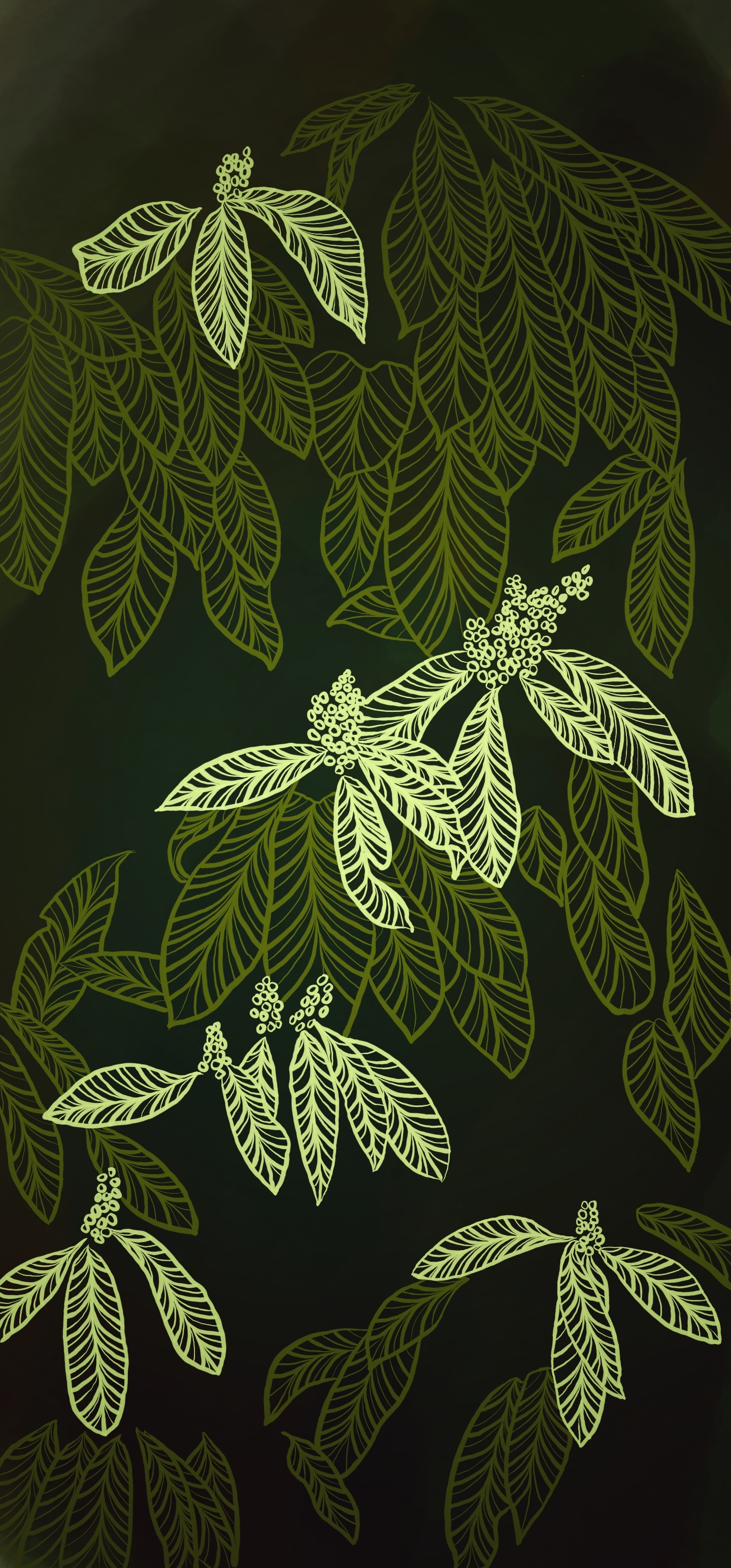 Green leaves and branches with berries HD Phone Wallpaper