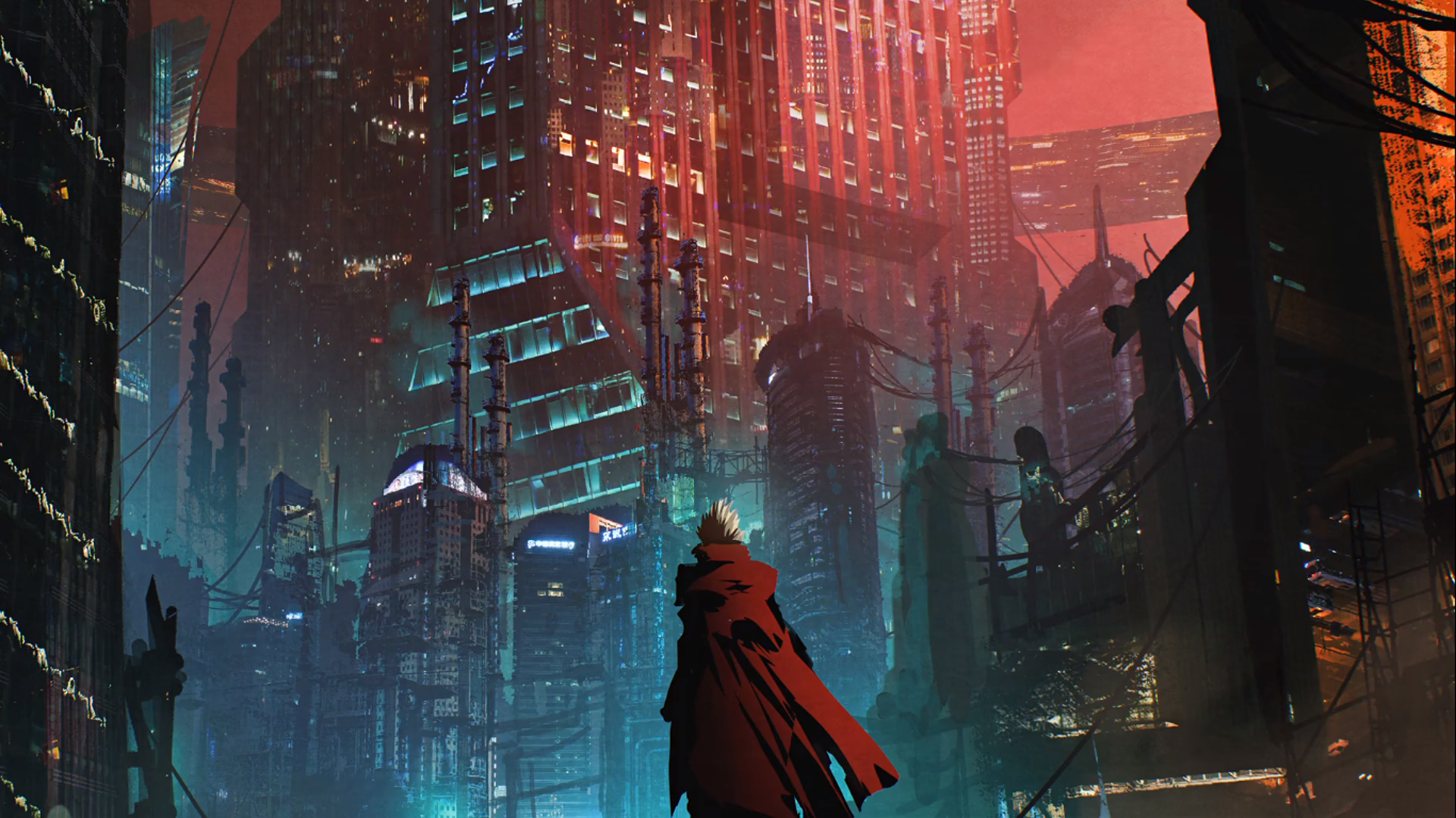 Vash the Stampede in a futuristic city HD Wallpaper