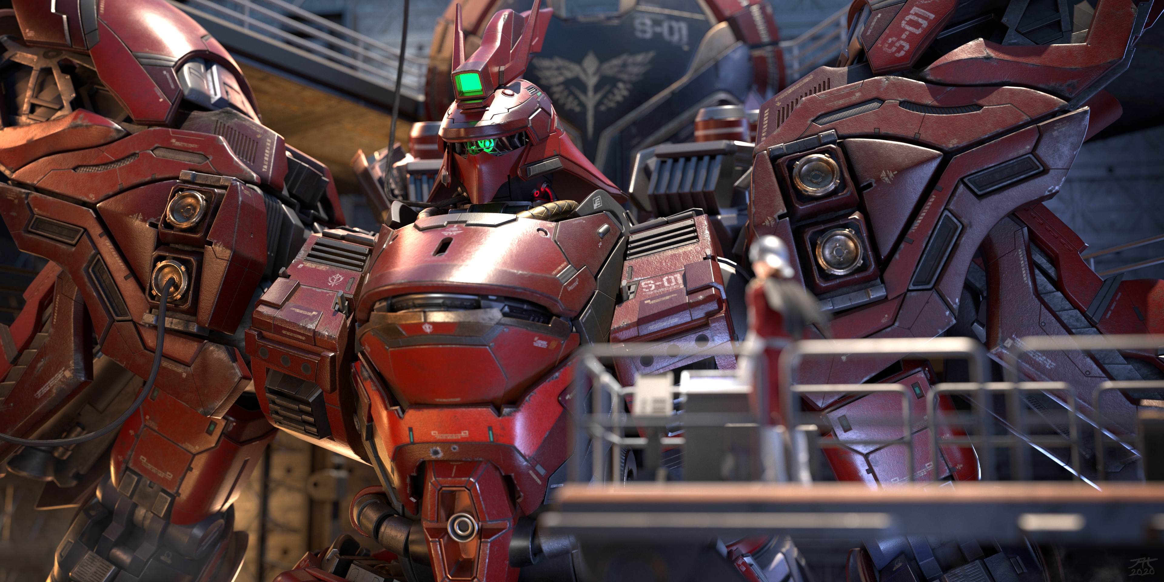 4K Sazabi Gundam in a hangar HD Wallpaper
