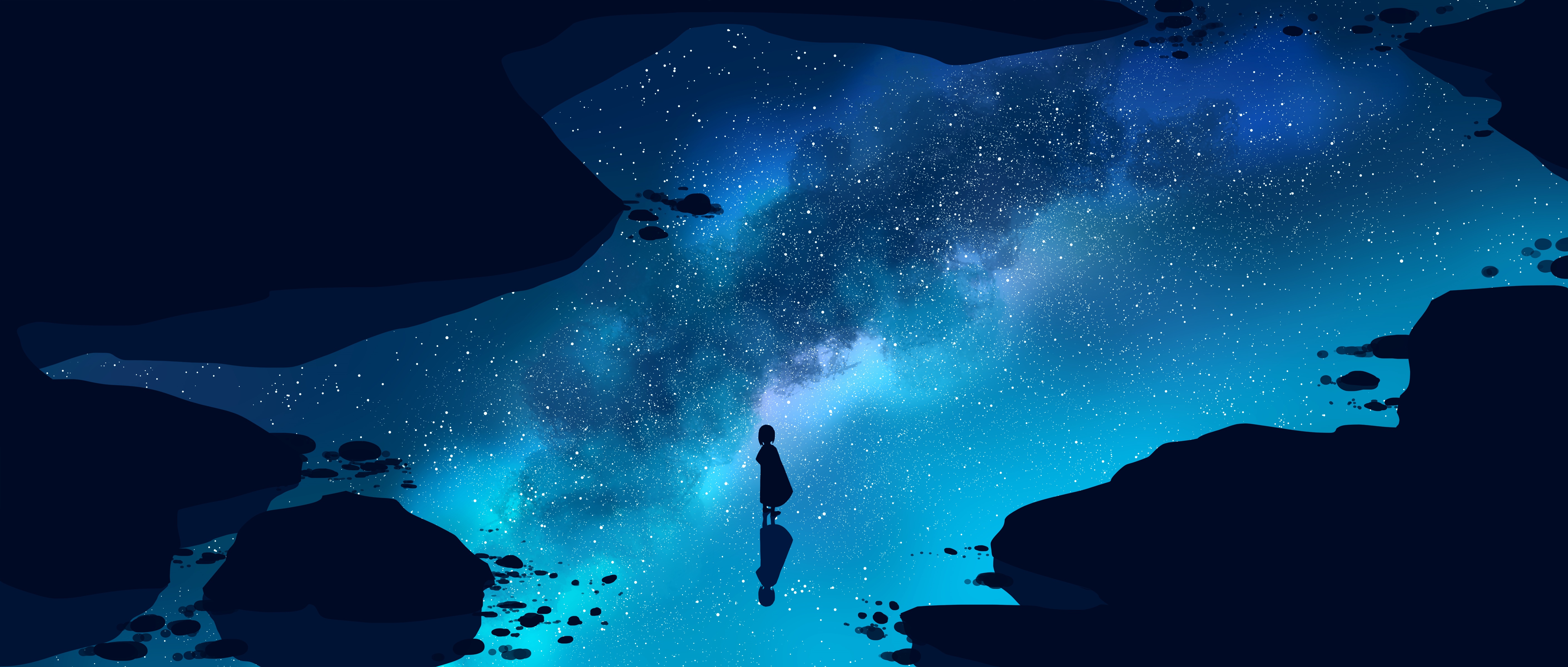 Girl looking at a starry galaxy reflection HD Wallpaper