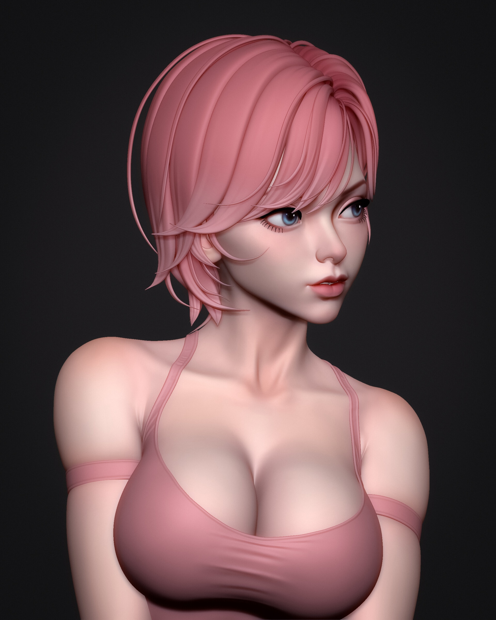 Pink haired woman with blue eyes HD Phone Wallpaper